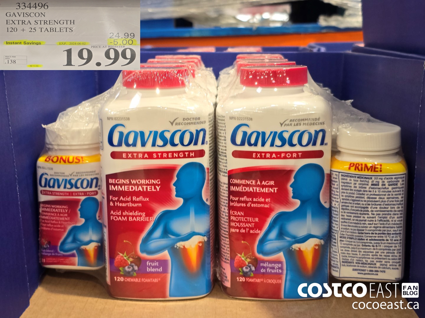 334496 GAVISCON EXTRA STRENGTH 120 + 25 TABLETS ($5.00 INSTANT SAVINGS EXPIRES ON 2024-06-02) $19.99