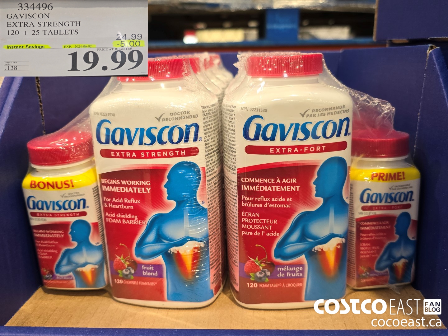 334496 GAVISCON EXTRA STRENGTH 120 + 25 TABLETS ($5.00 INSTANT SAVINGS EXPIRES ON 2024-06-02) $19.99