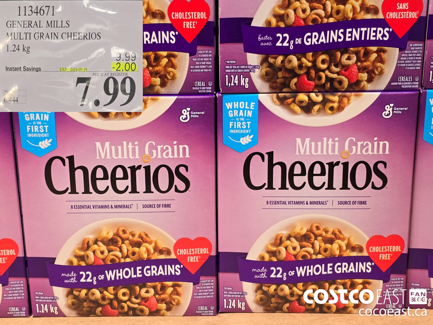 1134671 GENERAL MILLS MULTI-GRAIN CHEERIOS 1.24 KG ($2.00 INSTANT SAVINGS EXPIRES ON 2024-05-19) $7.99