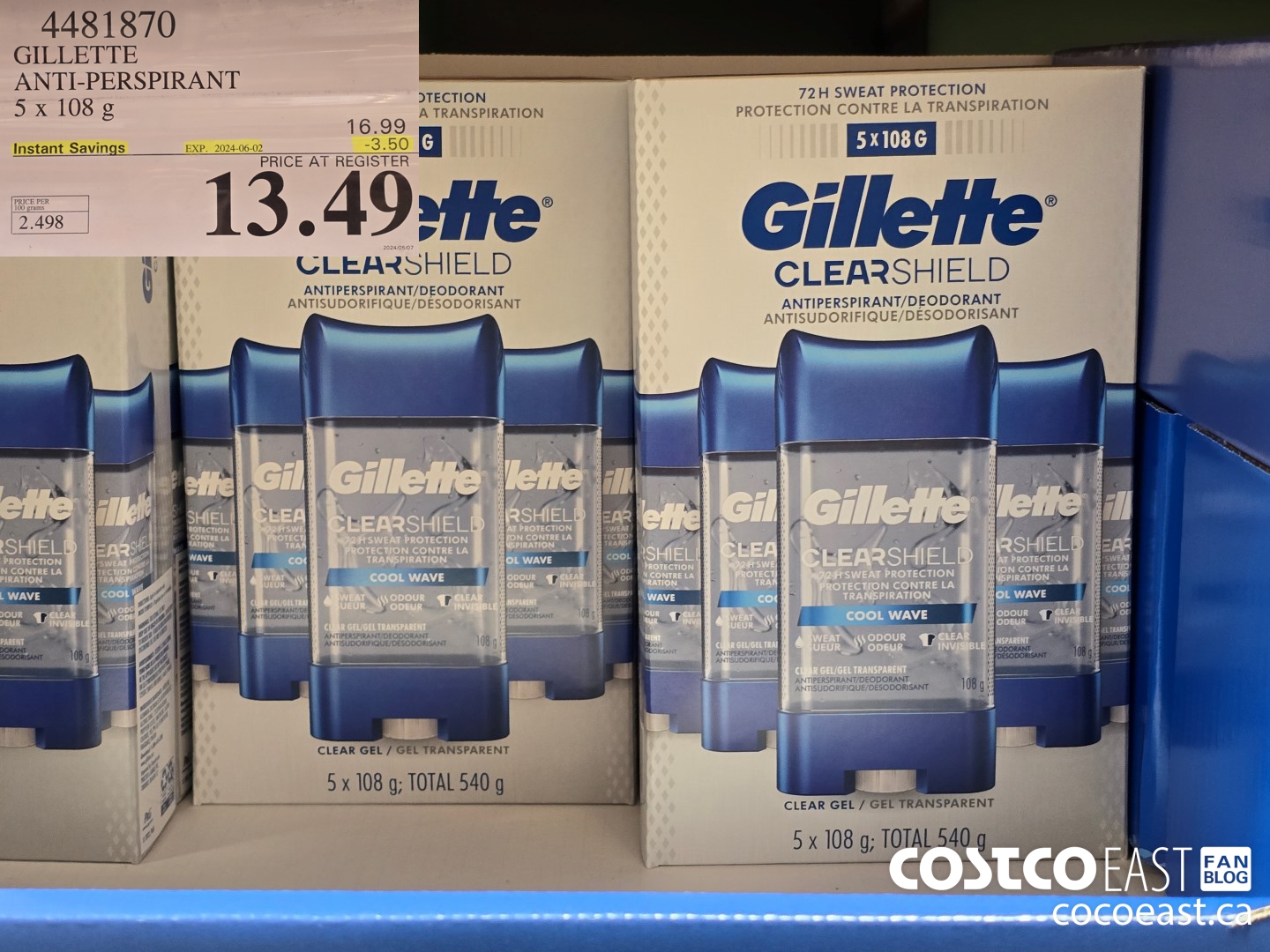 4481870 GILLETTE ANTI-PERSPIRANT 5 x 108g ($3.50 INSTANT SAVINGS EXPIRES ON 2024-06-02) $13.49