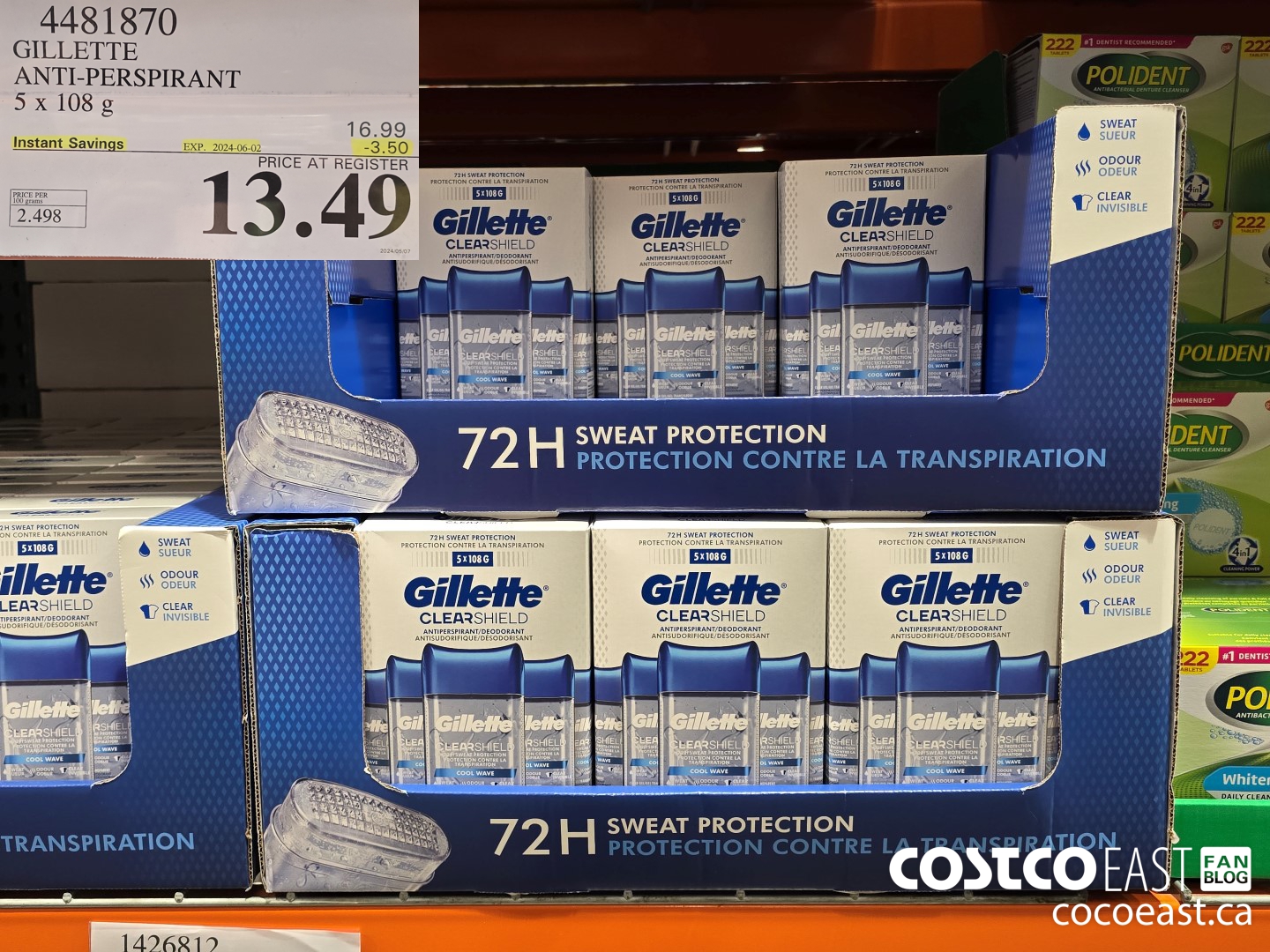 4481870 GILLETTE ANTI-PERSPIRANT 5 x 108g ($3.50 INSTANT SAVINGS EXPIRES ON 2024-06-02) $13.49