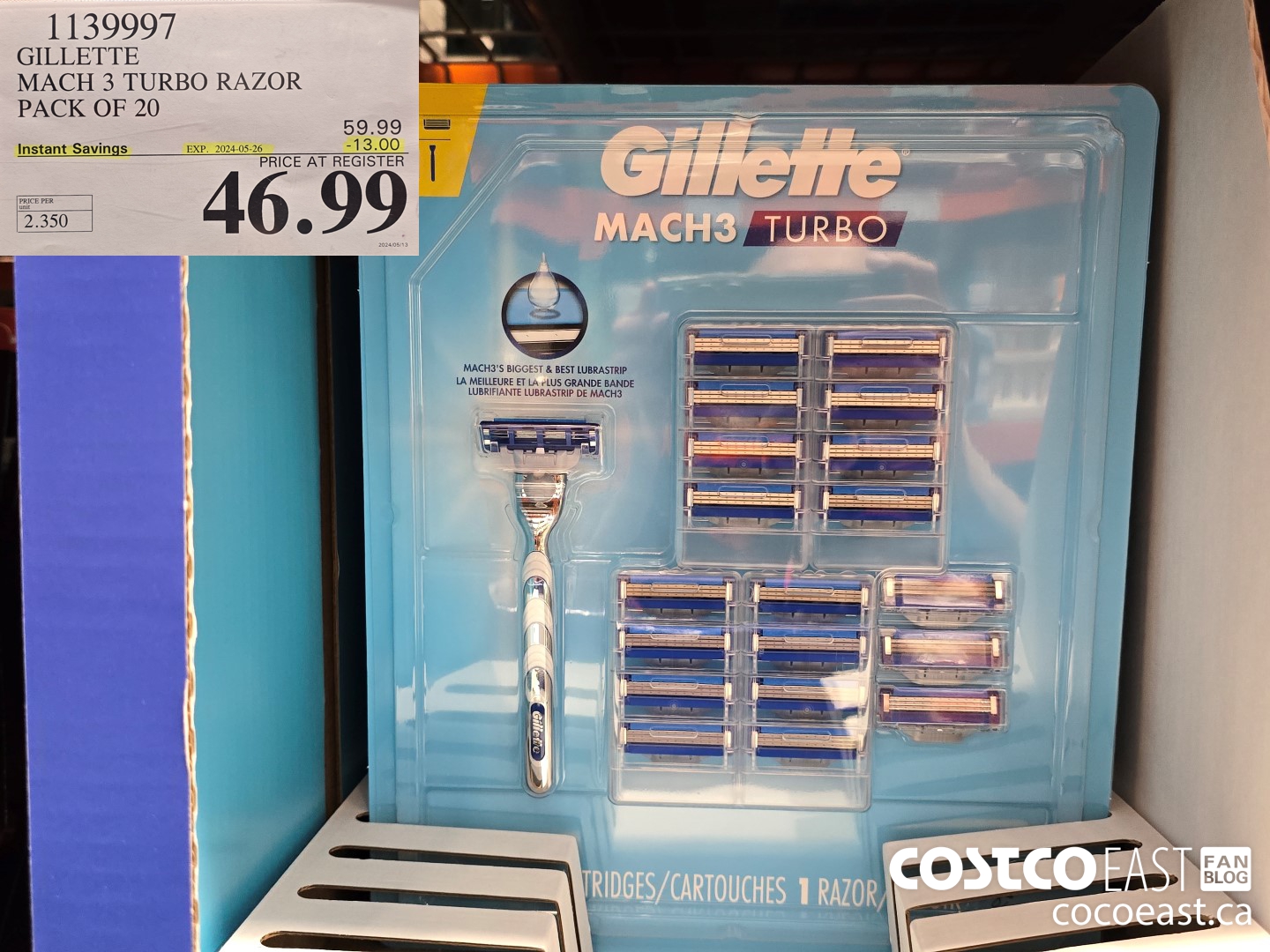 1139997 GILLETTE MACH 3 TURBO RAZOR PACK OF 20 ($13.00 INSTANT SAVINGS EXPIRES ON 2024-05-26) $46.99