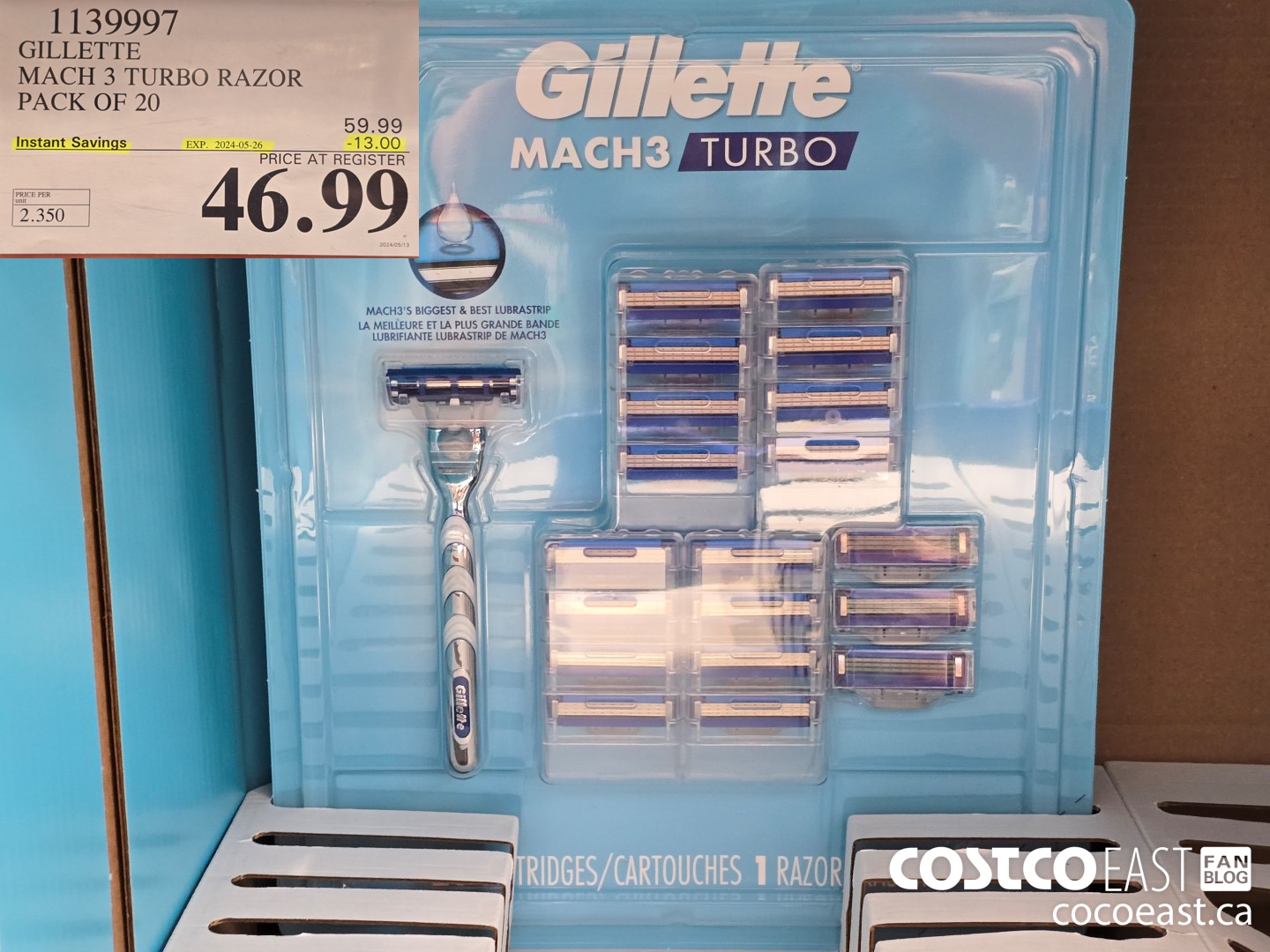1139997 GILLETTE MACH 3 TURBO RAZOR PACK OF 20 2024-058-26 ($13.00 INSTANT SAVINGS) $46.99