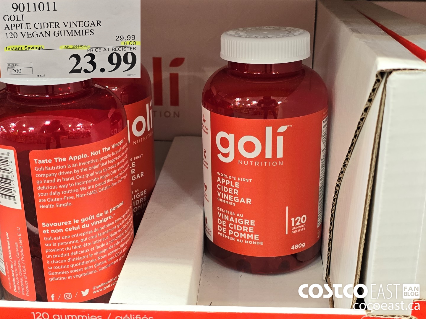 9011011 GOLI APPLE CIDER VINEGAR 120 VEGAN GUMMIES ($6.00 INSTANT SAVINGS EXPIRES ON 2024-05-26) $239.99