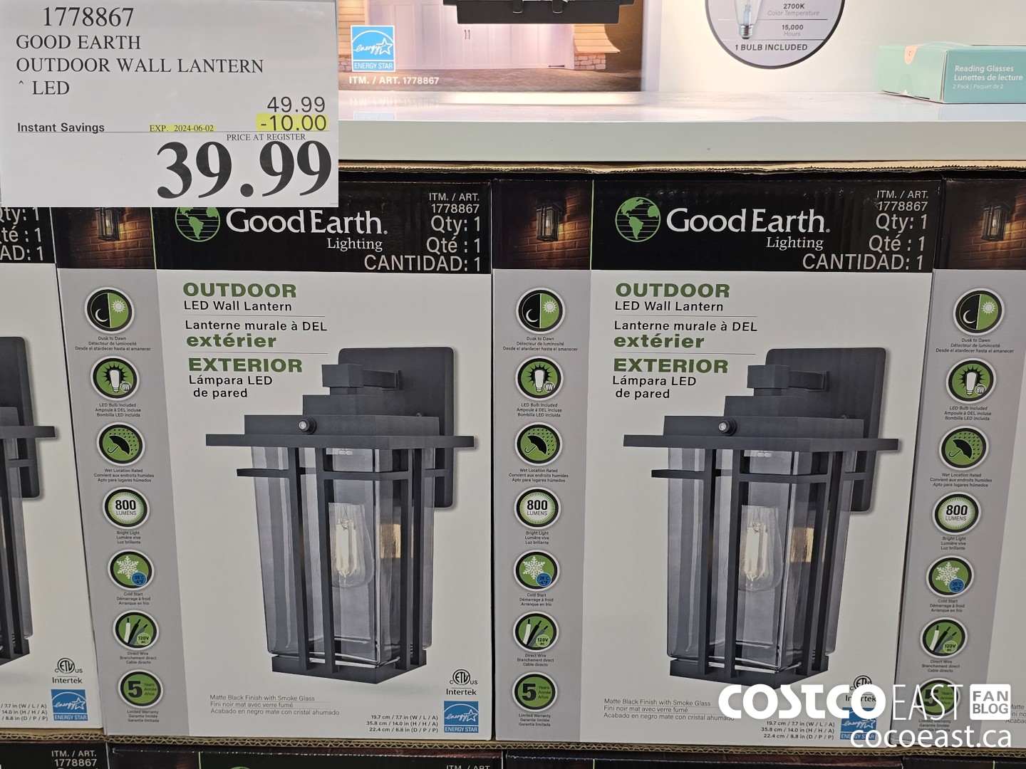 1778867 GOOD EARTH OUTDOOR WALL LANTERN LED ($10.00 INSTANT SAVINGS EXPIRES ON 2024-06-02) $39.99