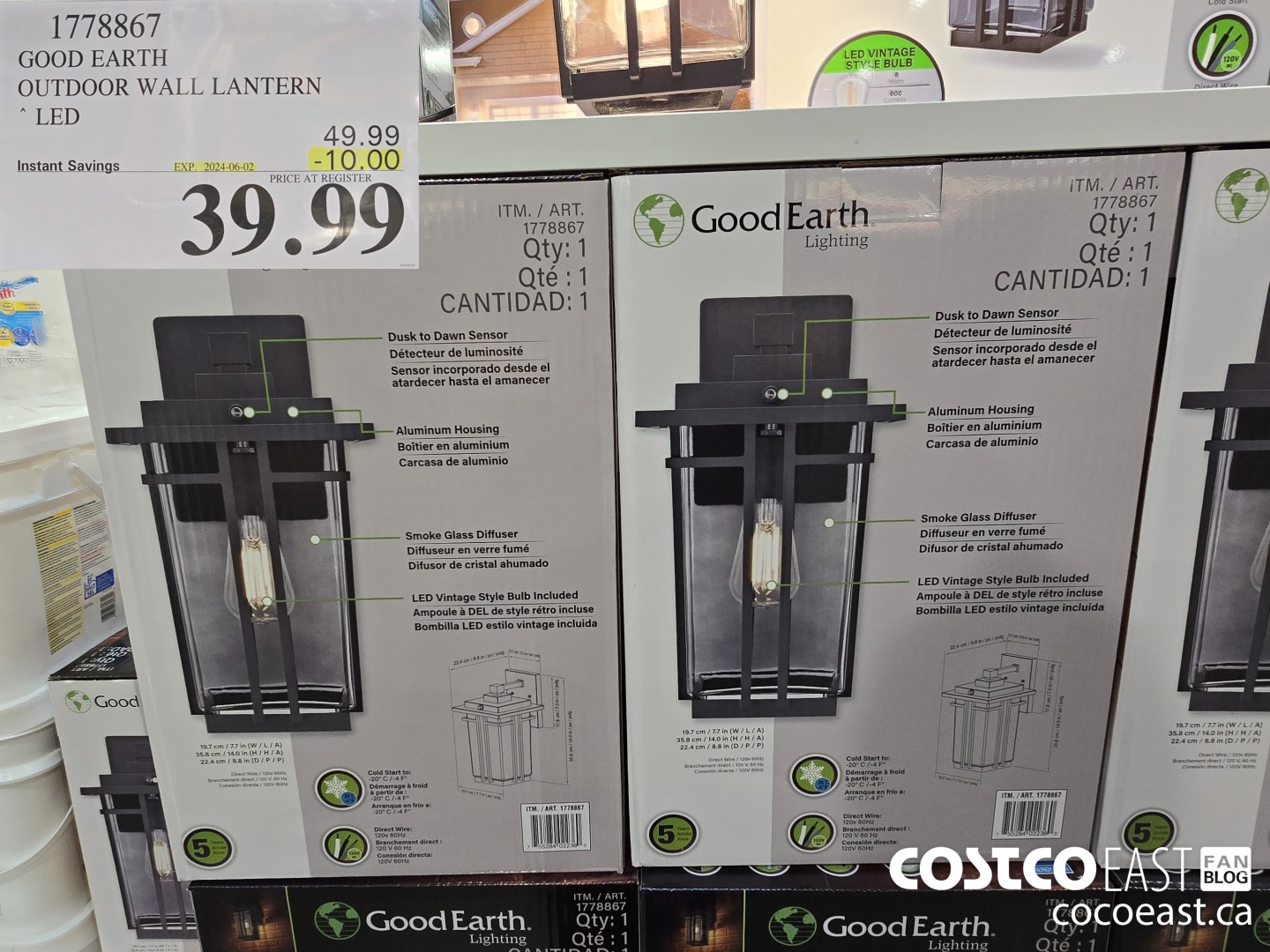 1778867 GOOD EARTH OUTDOOR WALL LANTERN LED ($10.00 INSTANT SAVINGS EXPIRES ON 2024-06-02) $39.99