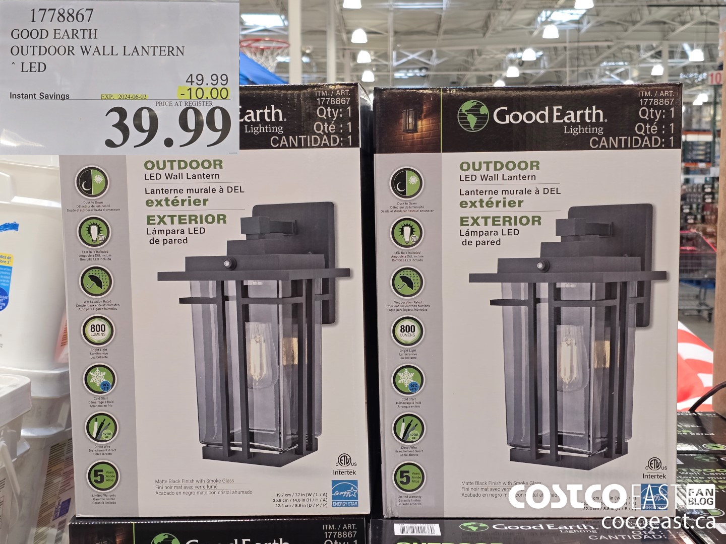 1778867 GOOD EARTH OUTDOOR WALL LANTERN LED ($10.00 INSTANT SAVINGS EXPIRES ON 2024-06-02) $39.99