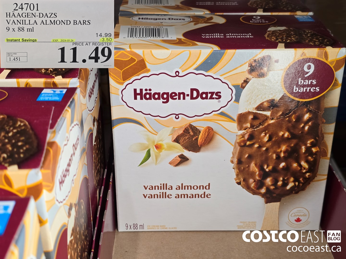 24701 HAAGAN-DAZS VANILLA ALMOND BARS 9 X 88 ML ($3.50 INSTANT SAVINGS EXPIRES ON 2024-05-26) $11.49