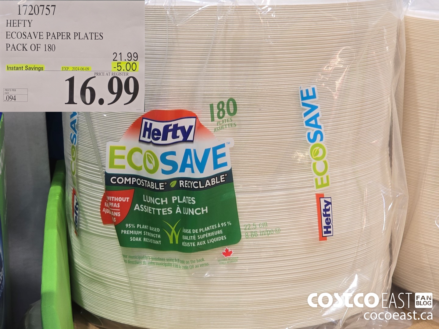 1720757 HEFTY ECOSAVE PAPER PLATES PACK OF 180 ($5.00 INSTANT SAVINGS EXPIRES ON 2024-06-09) $16.99
