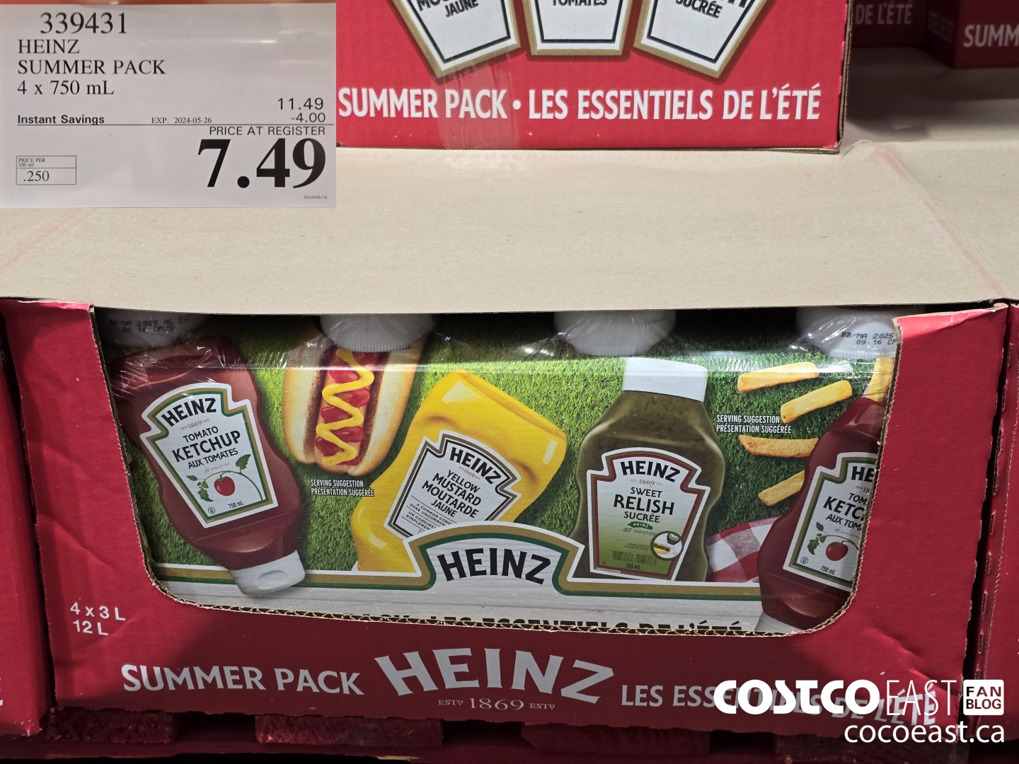 339431 HEINZ SUMMER PACK 4 x 750 mL ($4.00 INSTANT SAVINGS EXPIRES ON 2024-05-26) $7.49