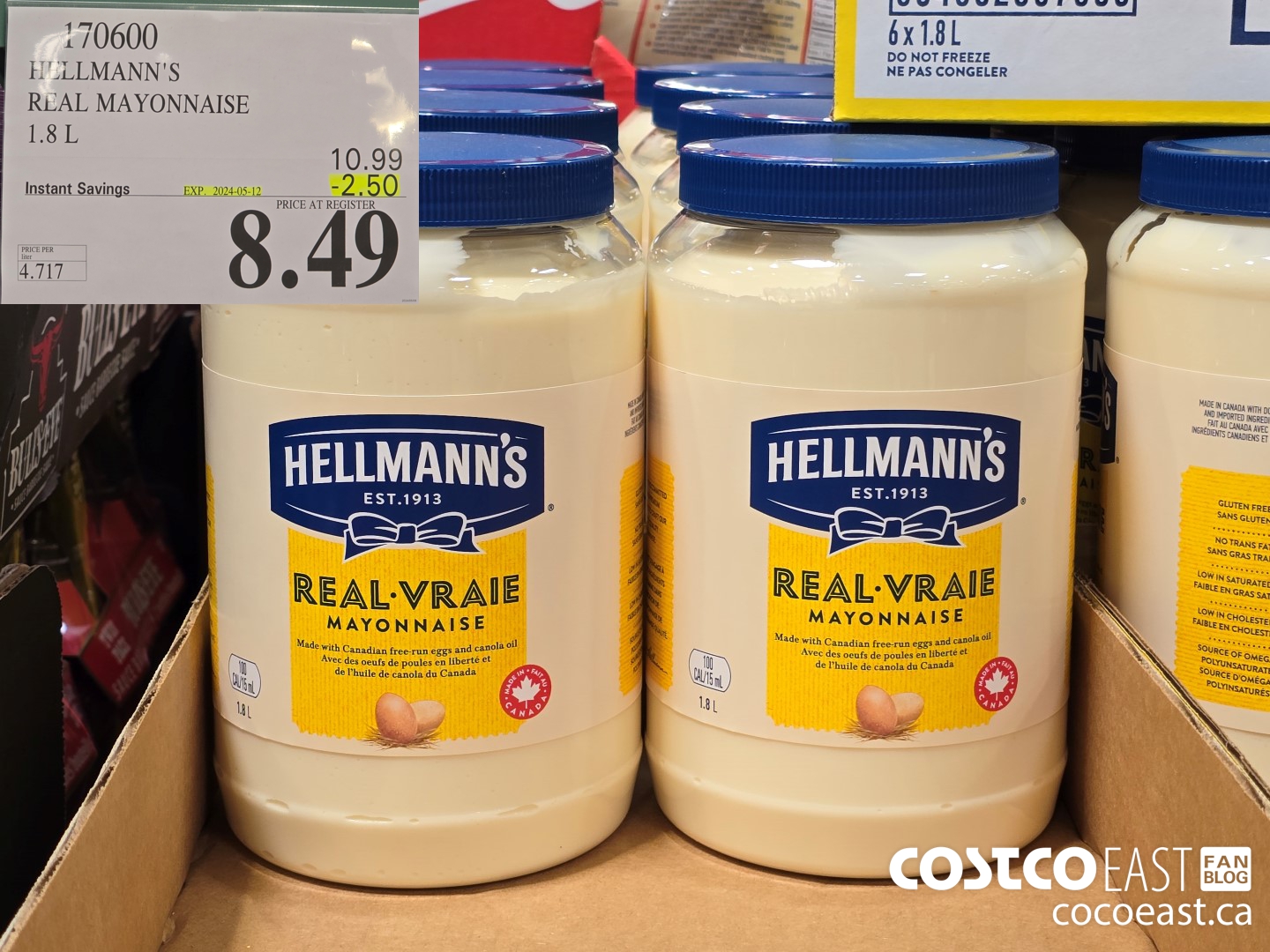 170600 HELLMANN'S REAL MAYONNAISE 1.8 L ($2.50 INSTANT SAVINGS EXPIRES ON 2024-05-12) $8.49