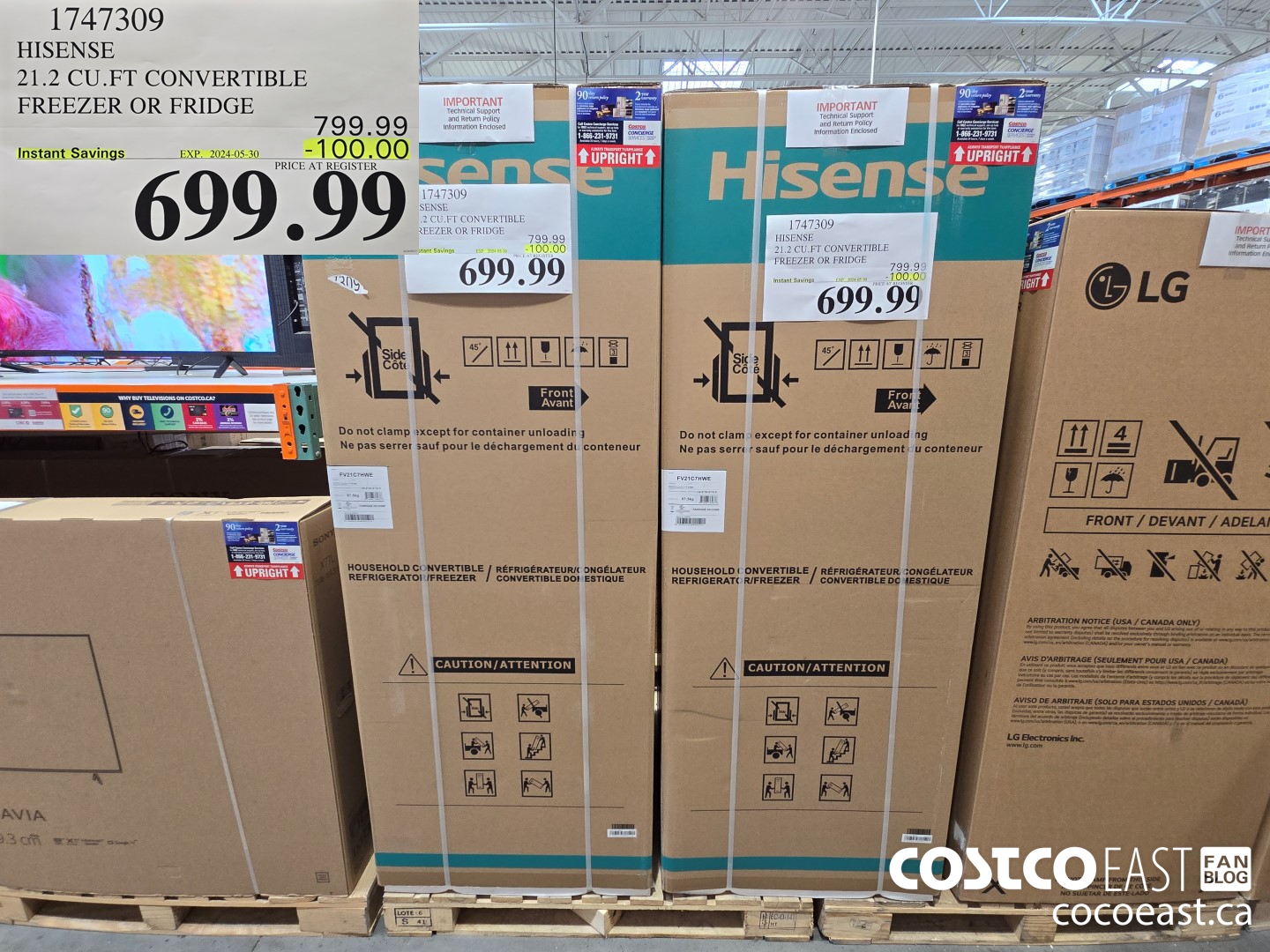 1747309 HISENSE 21.2 CU.FT CONVERTIBLE FREEZER OR FRIDGE ($100.00 INSTANT SAVINGS EXPIRES ON 2024-05-30) $699.99