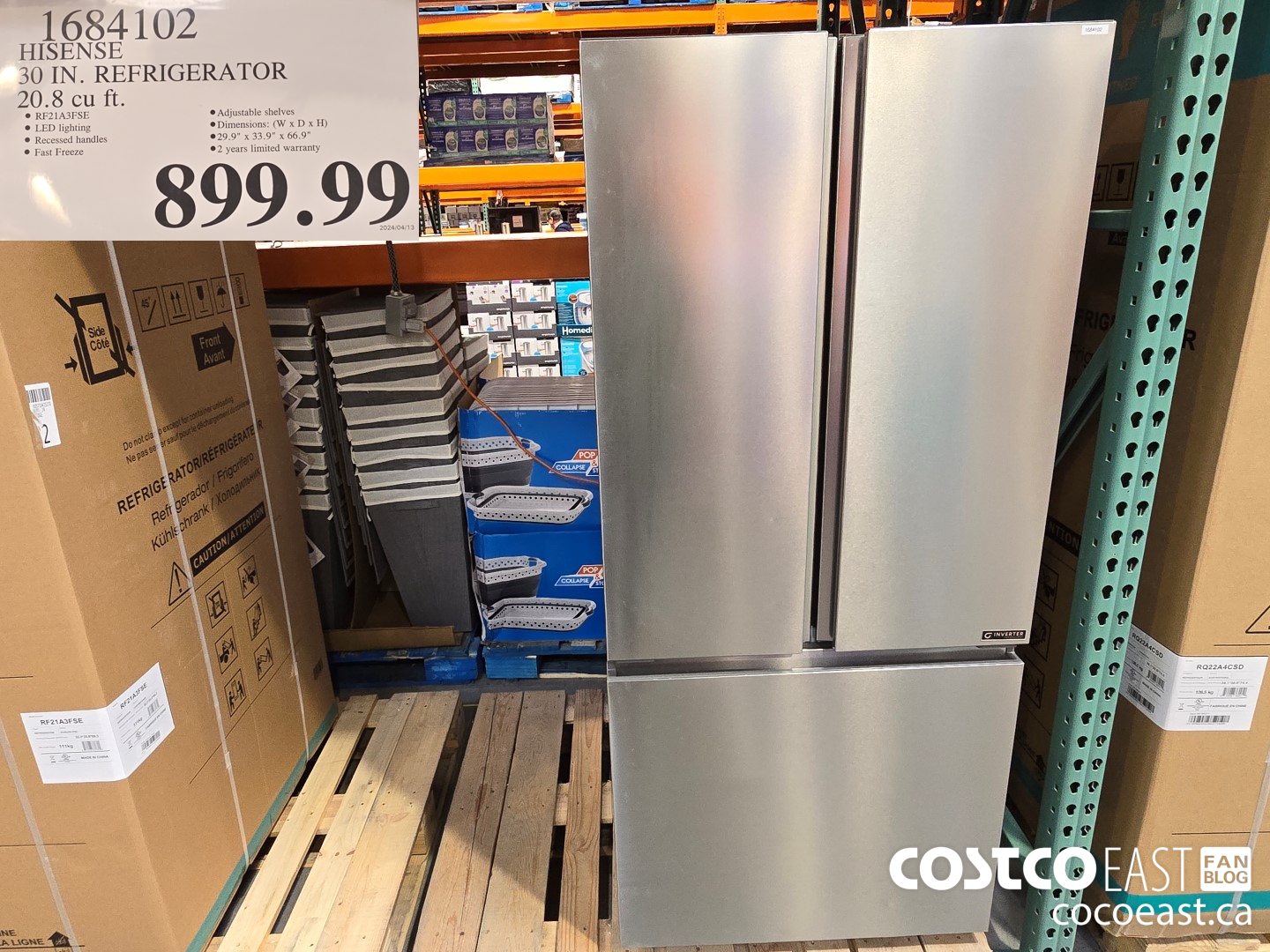 1684102 HISENSE 30 IN. REFRIGERATOR 20.8 CUFT $899.99