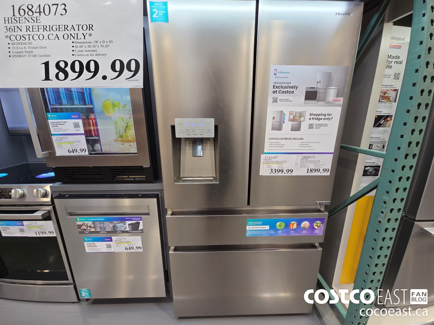 1684073 HISENSE 36IN REFRIGERATOR *COSTCO.CA ONLY* $1899.99