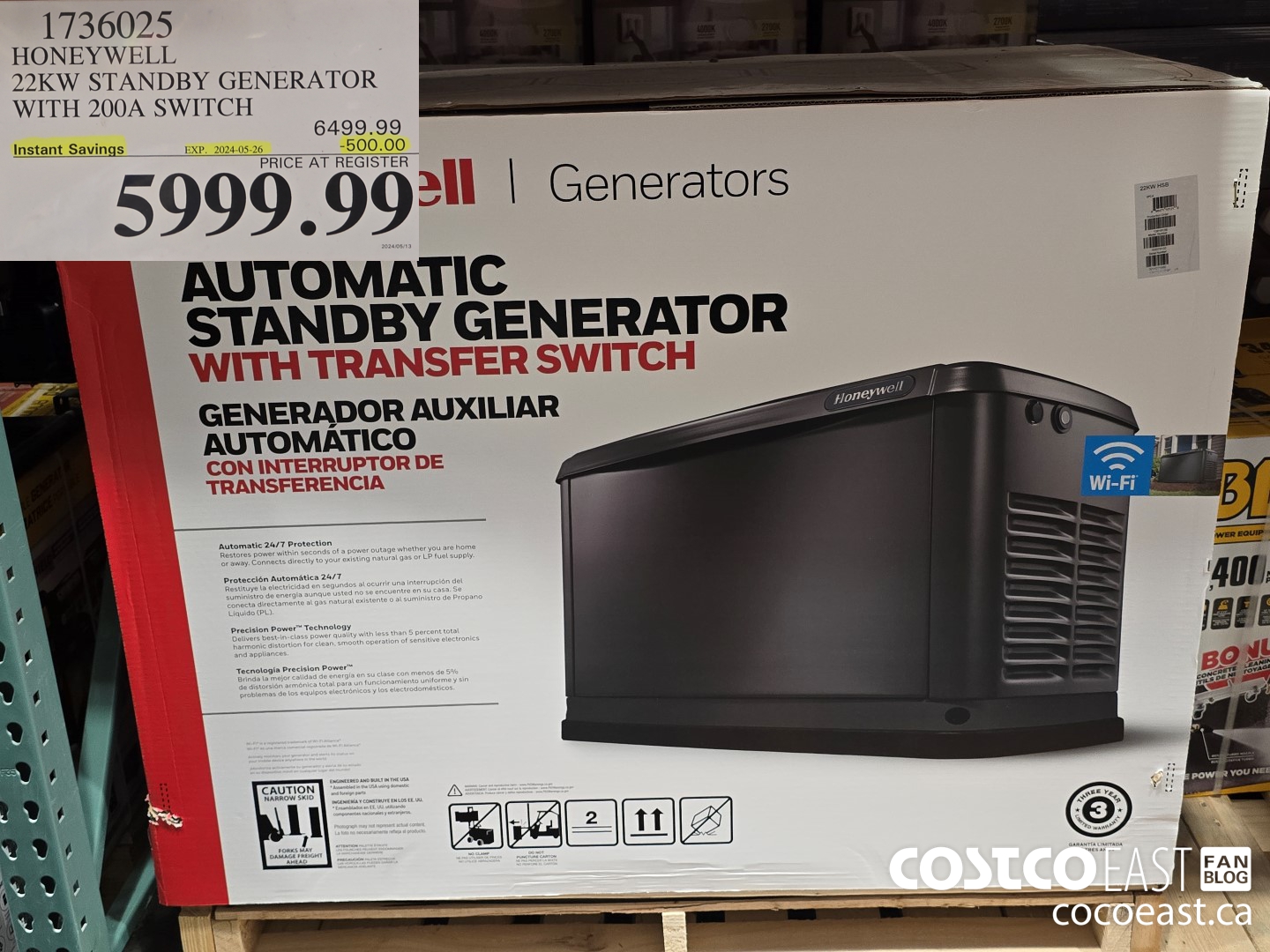 1736025 HONEYWELL 22KW STANDBY GENERATOR - WITH 200A SWITCH ($500.00 INSTANT SAVINGS EXPIRES ON 2024-05-26) $5999.99