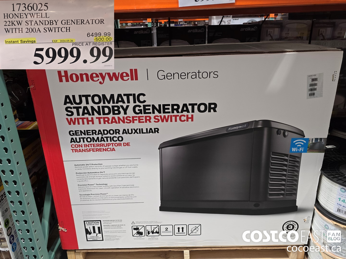 1736025 HONEYWELL 22KW STANDBY GENERATOR - WITH 200A SWITCH ($500.00 INSTANT SAVINGS EXPIRES ON 2024-05-26) $5999.99