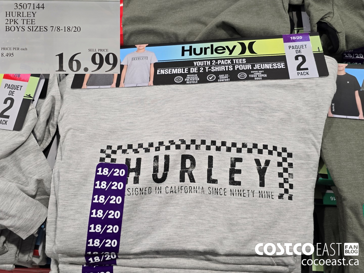 3507144 HURLEY 2PK TEE BOYS SIZES 7/8-18/20 $16.99
