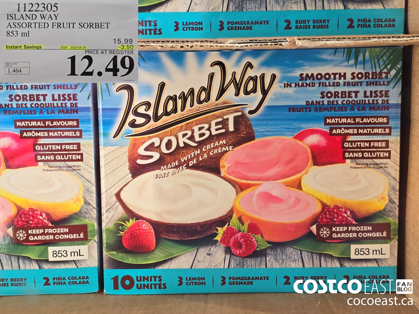 1122305 ISLAND WAY ASSORTED FRUIT SORBET 853 ml ($3.50 INSTANT SAVINGS EXPIRES ON 2024-05-19) $12.49