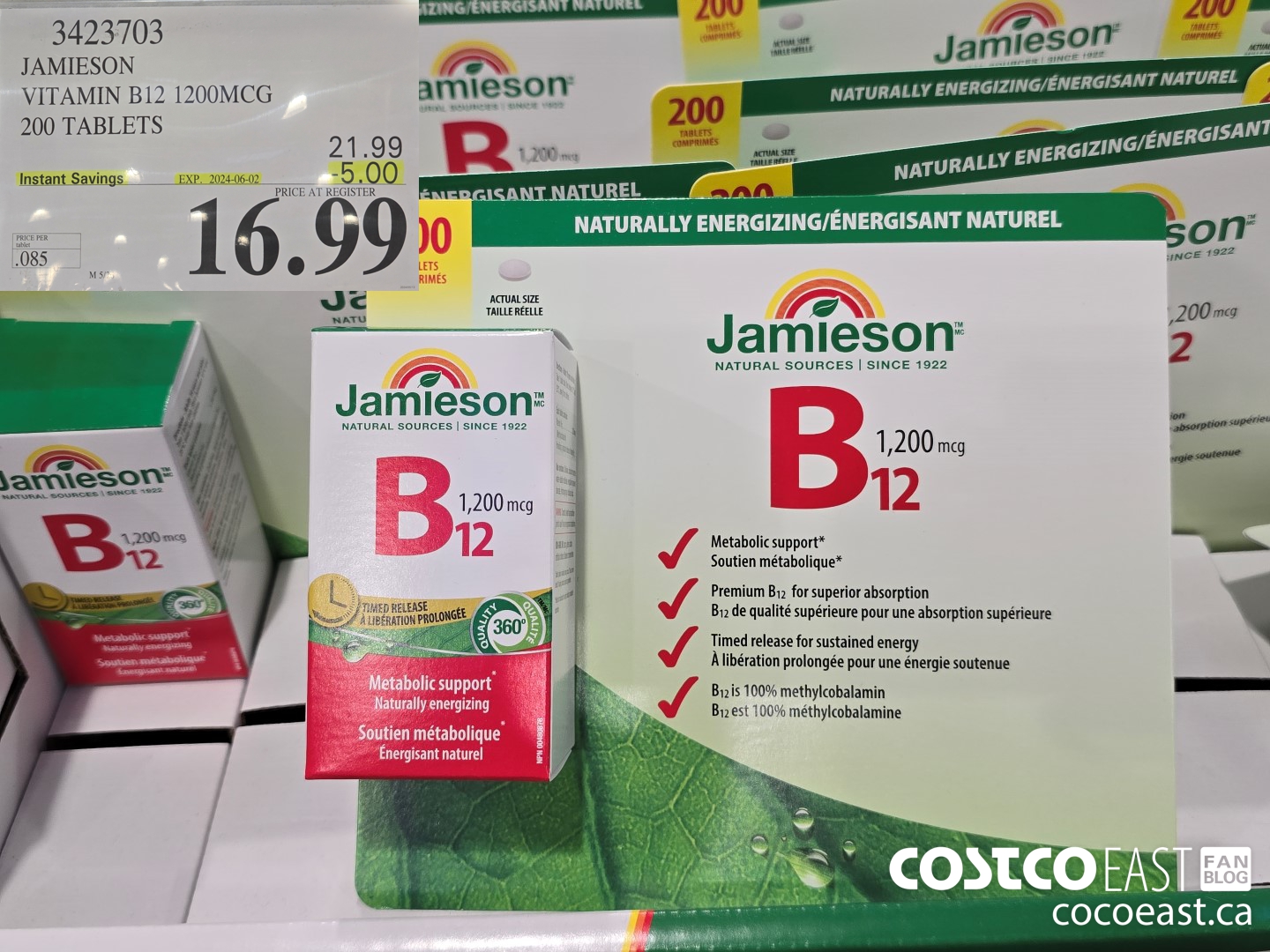 3423703 JAMIESON VITAMIN B12 1200MCG 200 TABLETS ($5.00 INSTANT SAVINGS EXPIRES ON 2024-06-02) $16.99