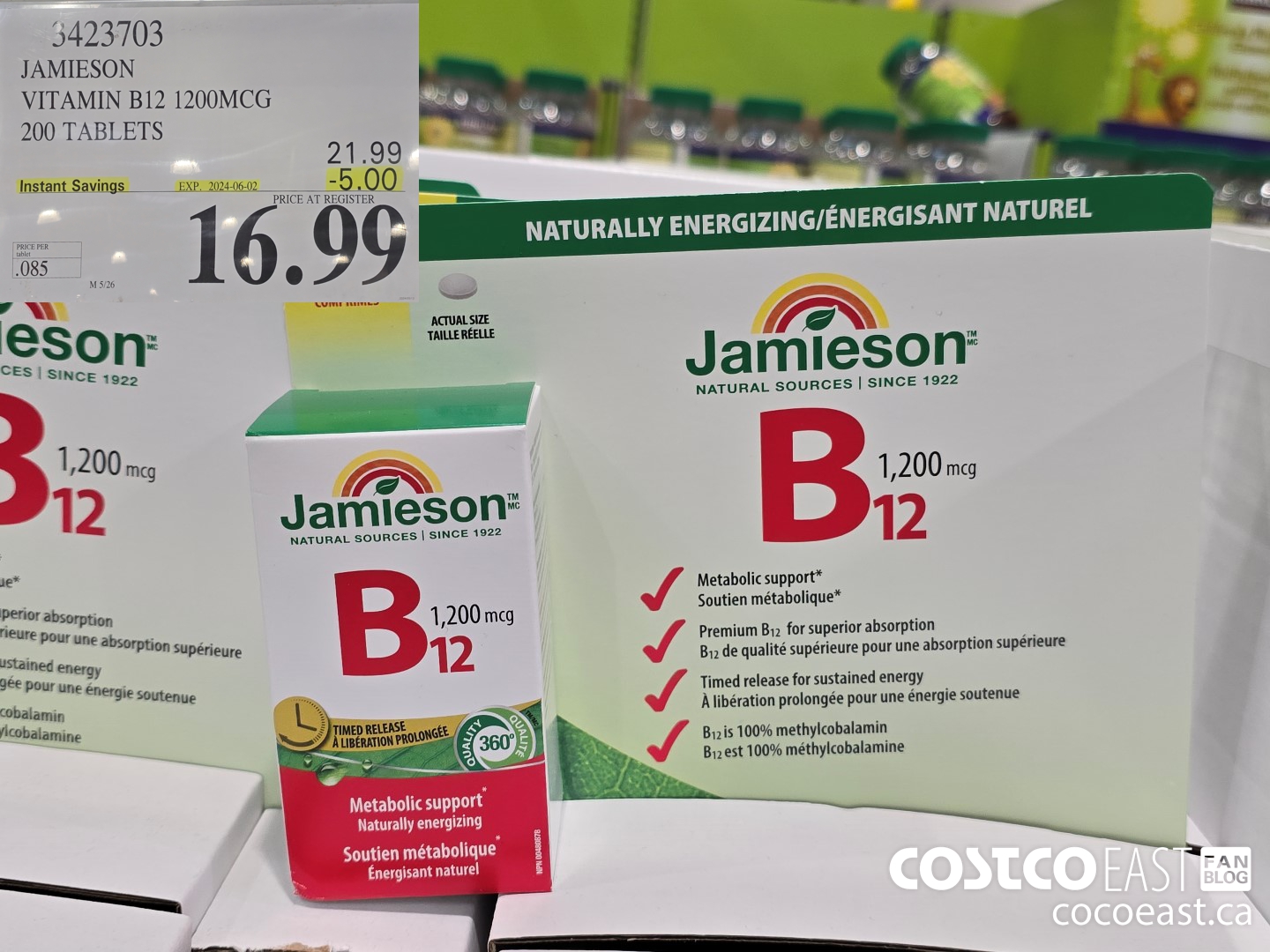 3423703 JAMIESON VITAMIN B12 1200MCG 200 TABLETS ($5.00 INSTANT SAVINGS EXPIRES ON 2024-06-02) $16.99