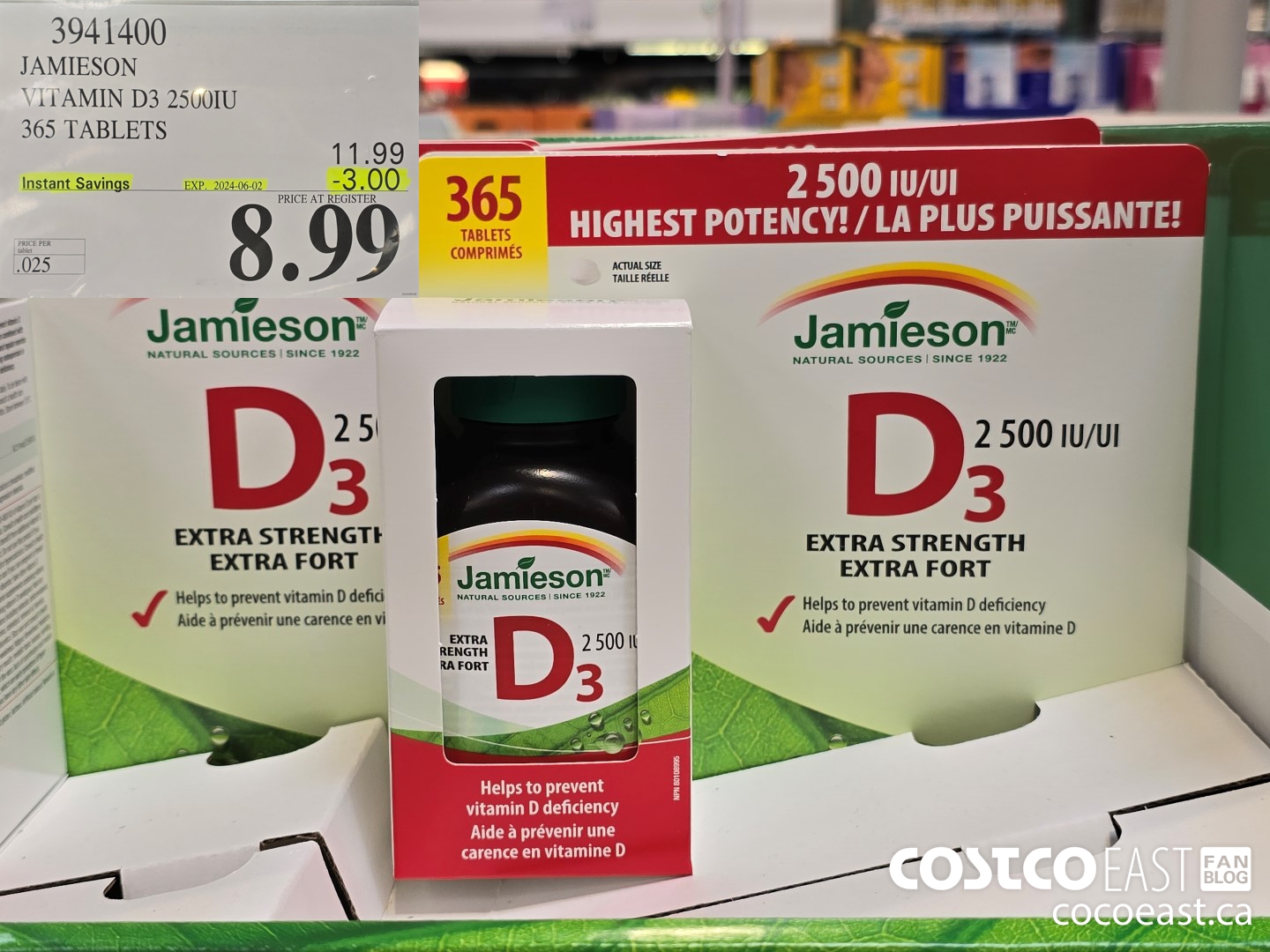 3941400 JAMIESON VITAMIN D3 2500IU 365 TABLETS ($3.00 INSTANT SAVINGS EXPIRES ON 2024-06-02) $8.99