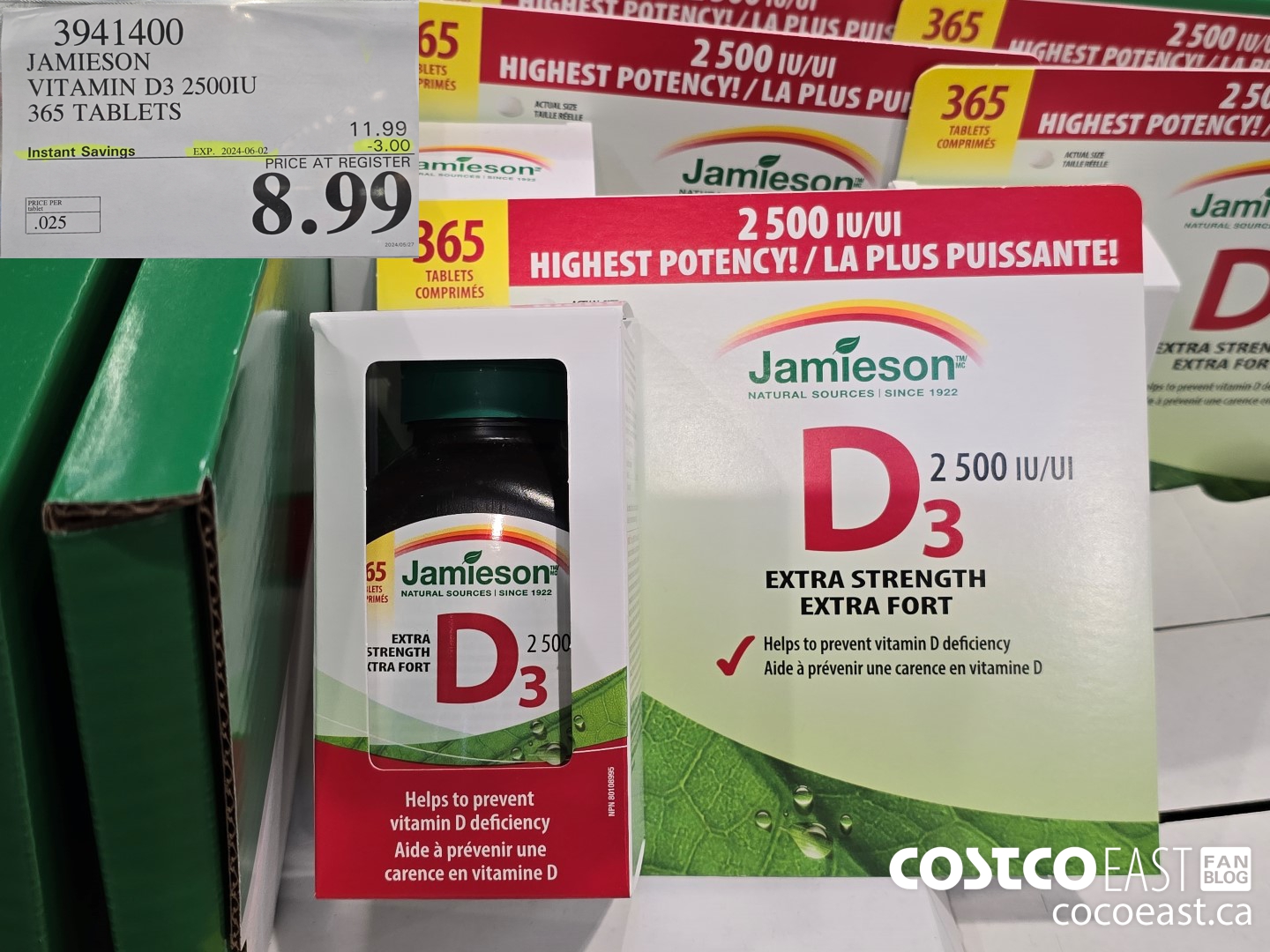 3941400 JAMIESON VITAMIN D3 2500IU 365 TABLETS ($3.00 INSTANT SAVINGS EXPIRES ON 2024-06-02) $8.99