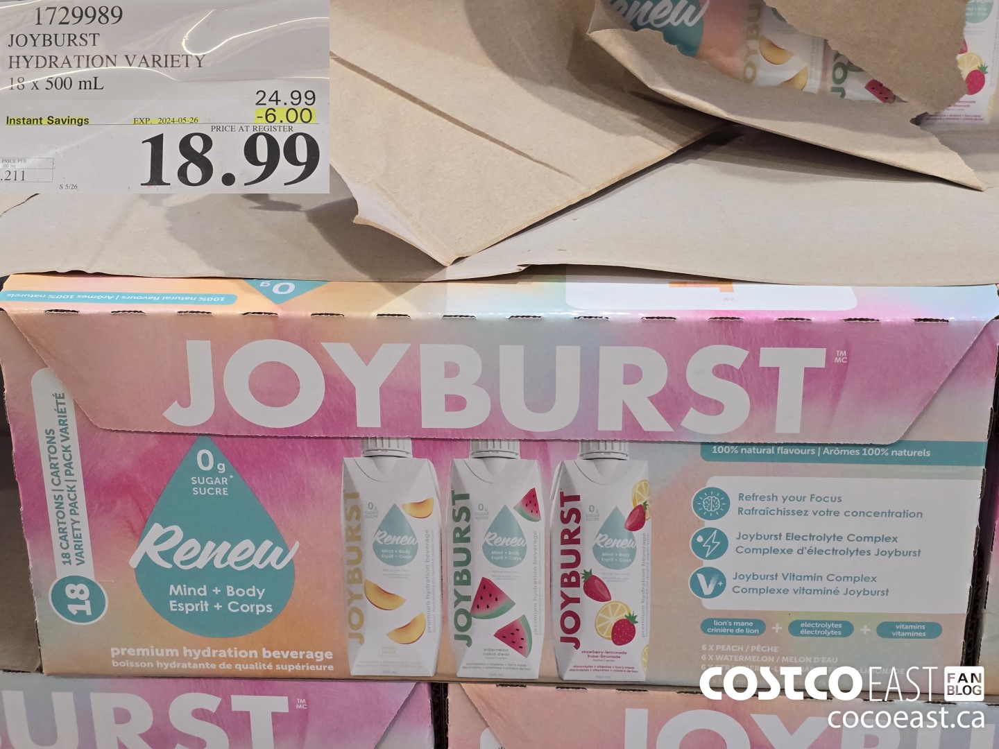 1729989 JOYBURST HYDRATION VARIETY 18 x 500 mL ($6.00 INSTANT SAVINGS EXPIRES ON 2024-05-26) $18.99