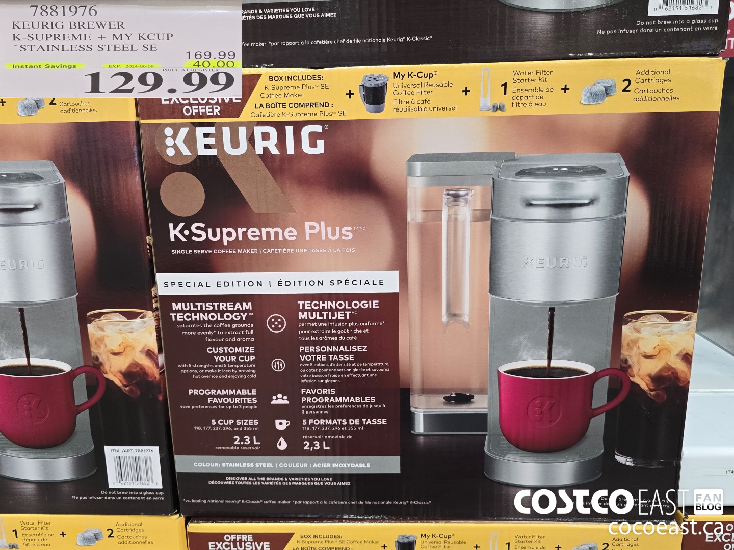7881976 KEURIG BREWER K-SUPREME + MY KCUP STAINLESS STEEL SE ($40.00 INSTANT SAVINGS EXPIRES ON 2024-06-09) $129.99