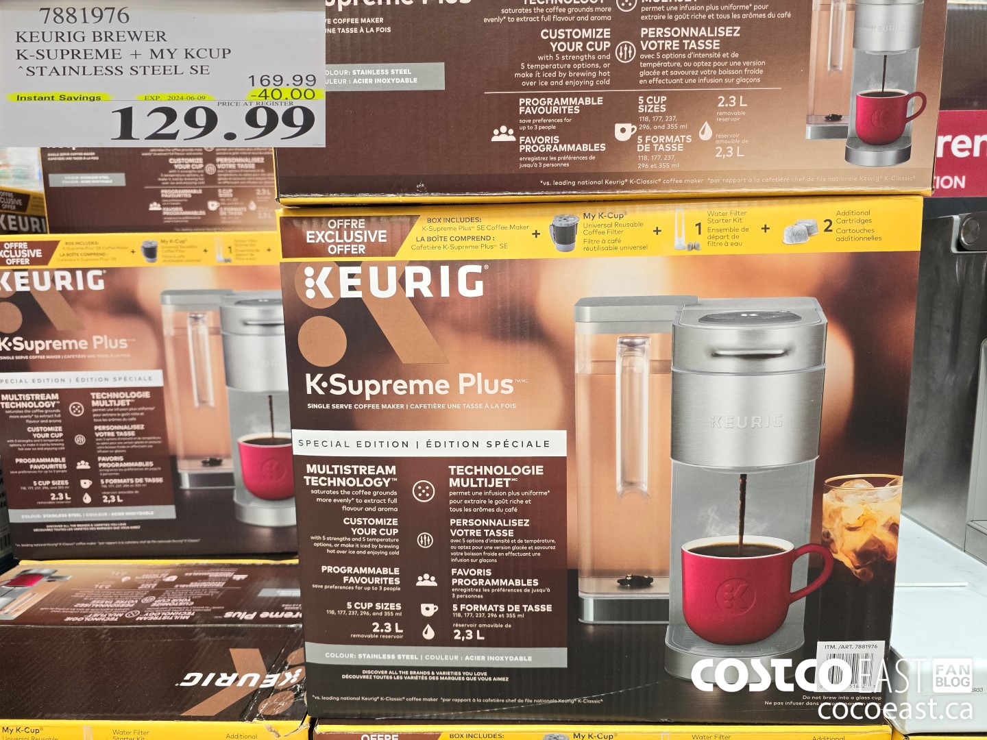 7881976 KEURIG BREWER K-SUPREME + MY KCUP STAINLESS STEEL SE ($40.00 INSTANT SAVINGS EXPIRES ON 2024-06-09) $129.99