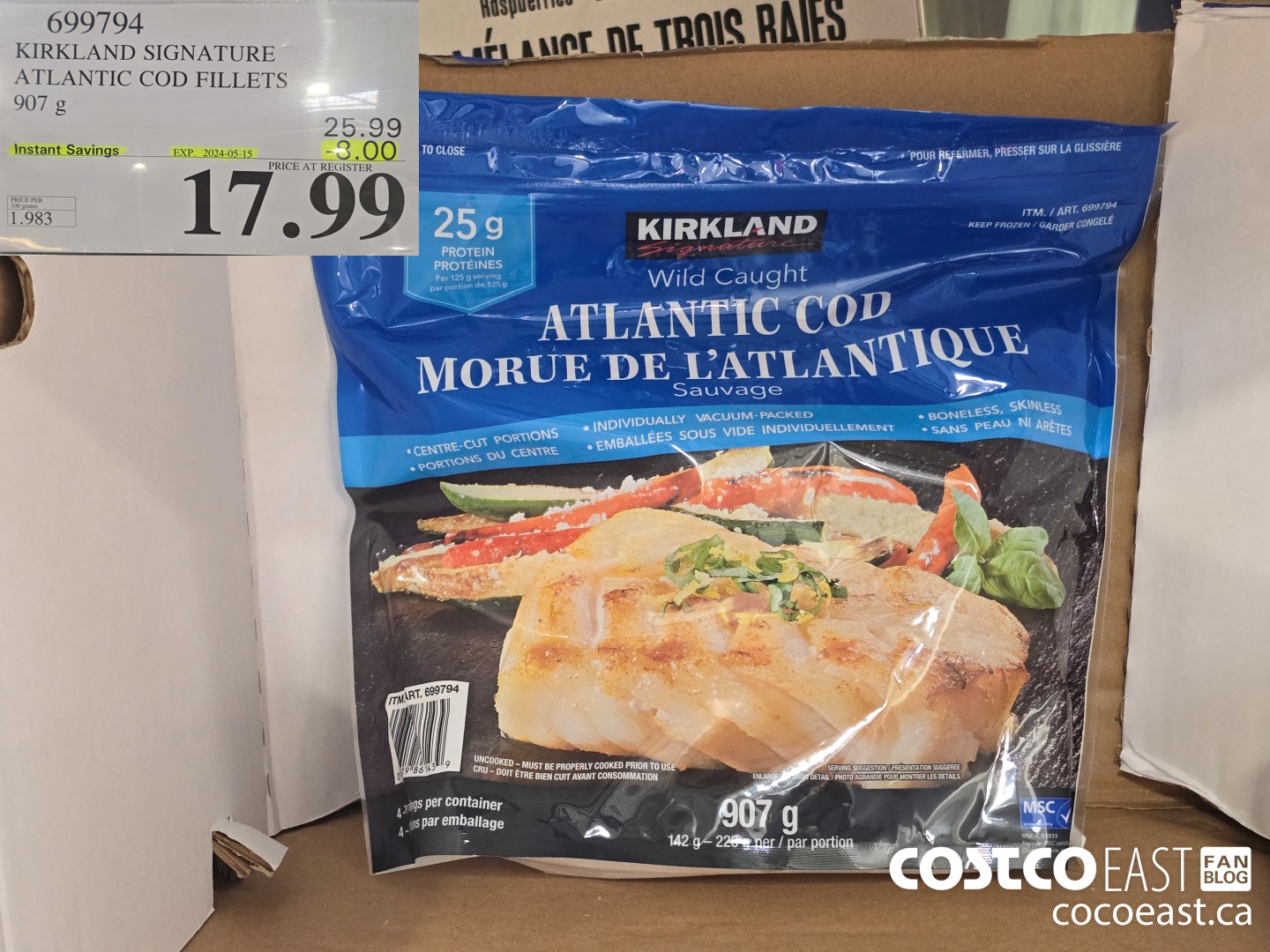 699794 KIRKLAND SIGNATURE ATLANTIC COD FILLETS 907 g ($8.00 INSTANT SAVINGS EXPIRES ON 2024-05-15) $17.99