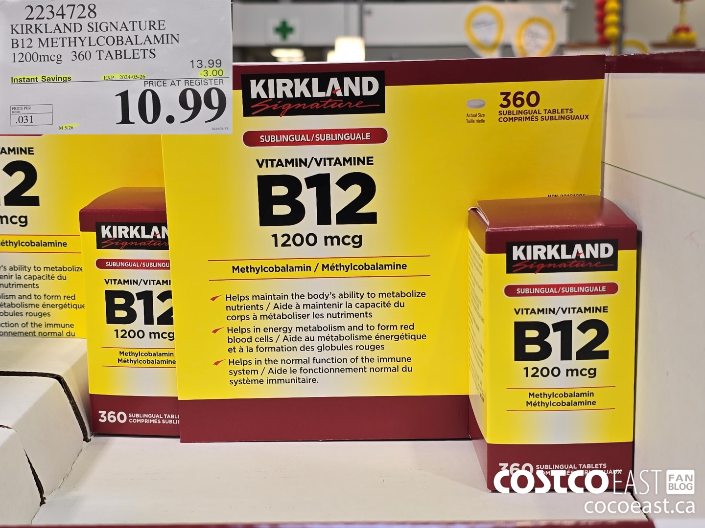 2234728 KIRKLAND SIGNATURE B12 METHYLCOBALAMIN 1200mcg 360 TABLETS ($3.00 INSTANT SAVINGS EXPIRES ON 2024-05-26) $10.99