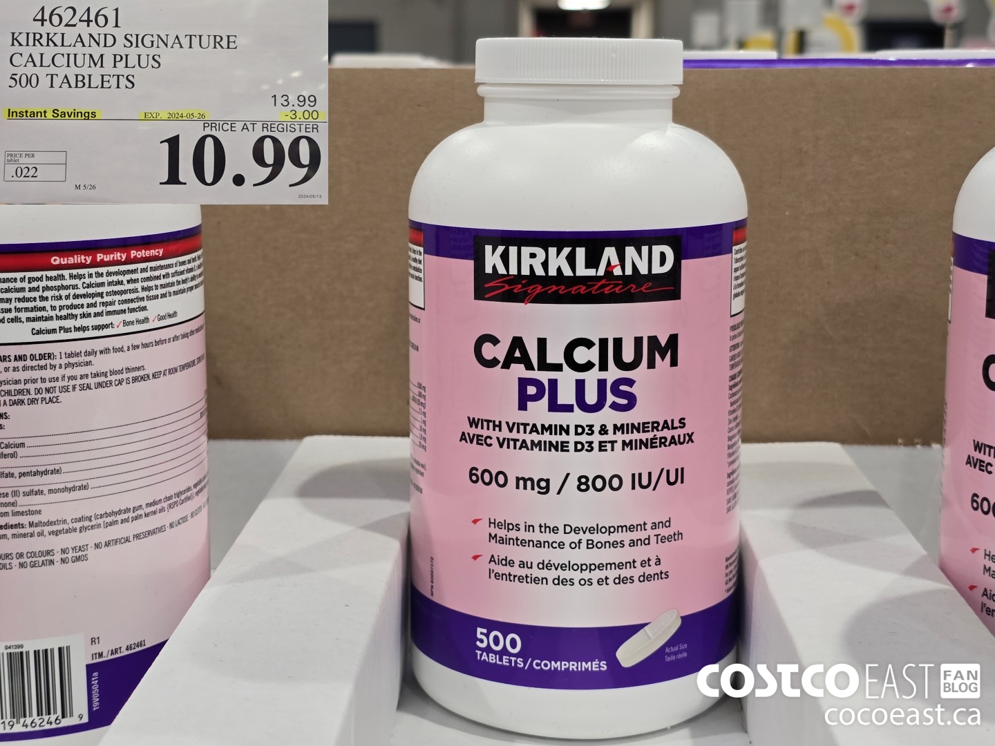 462461 KIRKLAND SIGNATURE CALCIUM PLUS 500 TABLETS ($3.00 INSTANT SAVINGS EXPIRES ON 2024-05-26) $10.99