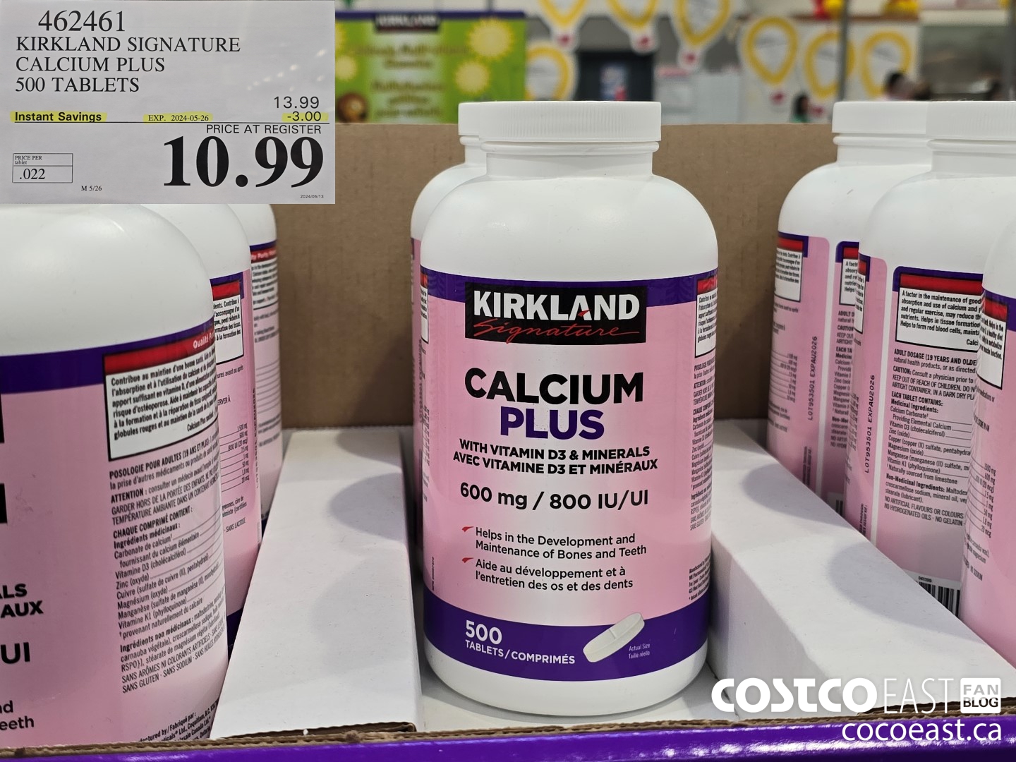 462461 KIRKLAND SIGNATURE CALCIUM PLUS 500 TABLETS ($3.00 INSTANT SAVINGS EXPIRES ON 2024-05-26) $10.99