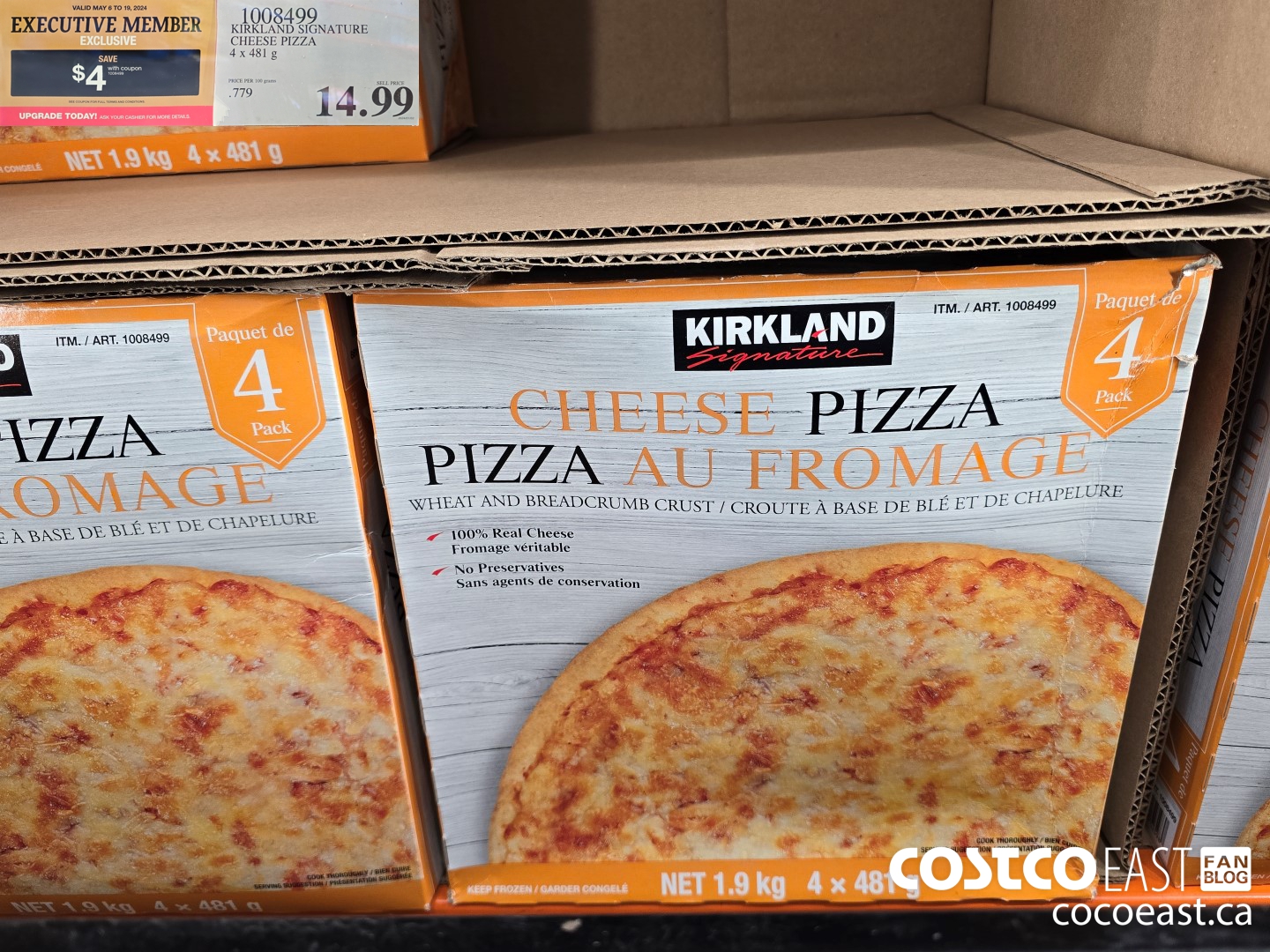 1008499 KIRKLAND SIGNATURE CHEESE PIZZA 4 X 481 G ($4.00 INSTANT SAVINGS EXPIRES ON 2024-05-19) $10.99