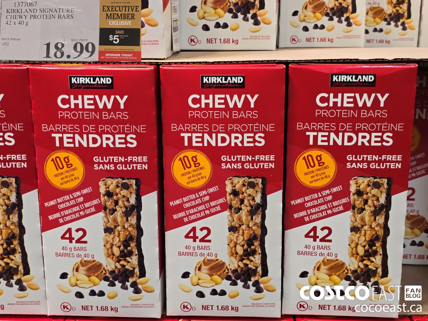 1377067 KIRKLAND SIGNATURE CHEWY PROTEIN BARS 42 X 40 G ($5.00 INSTANT SAVINGS EXPIRES ON 2024-05-19) $13.99