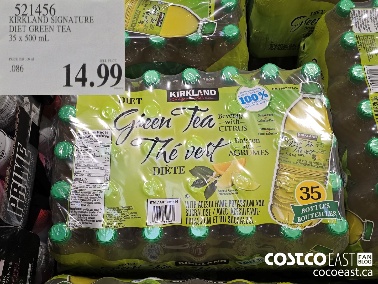 521456 KIRKLAND SIGNATURE DIET GREEN TEA 35 X 500 ML $14.99