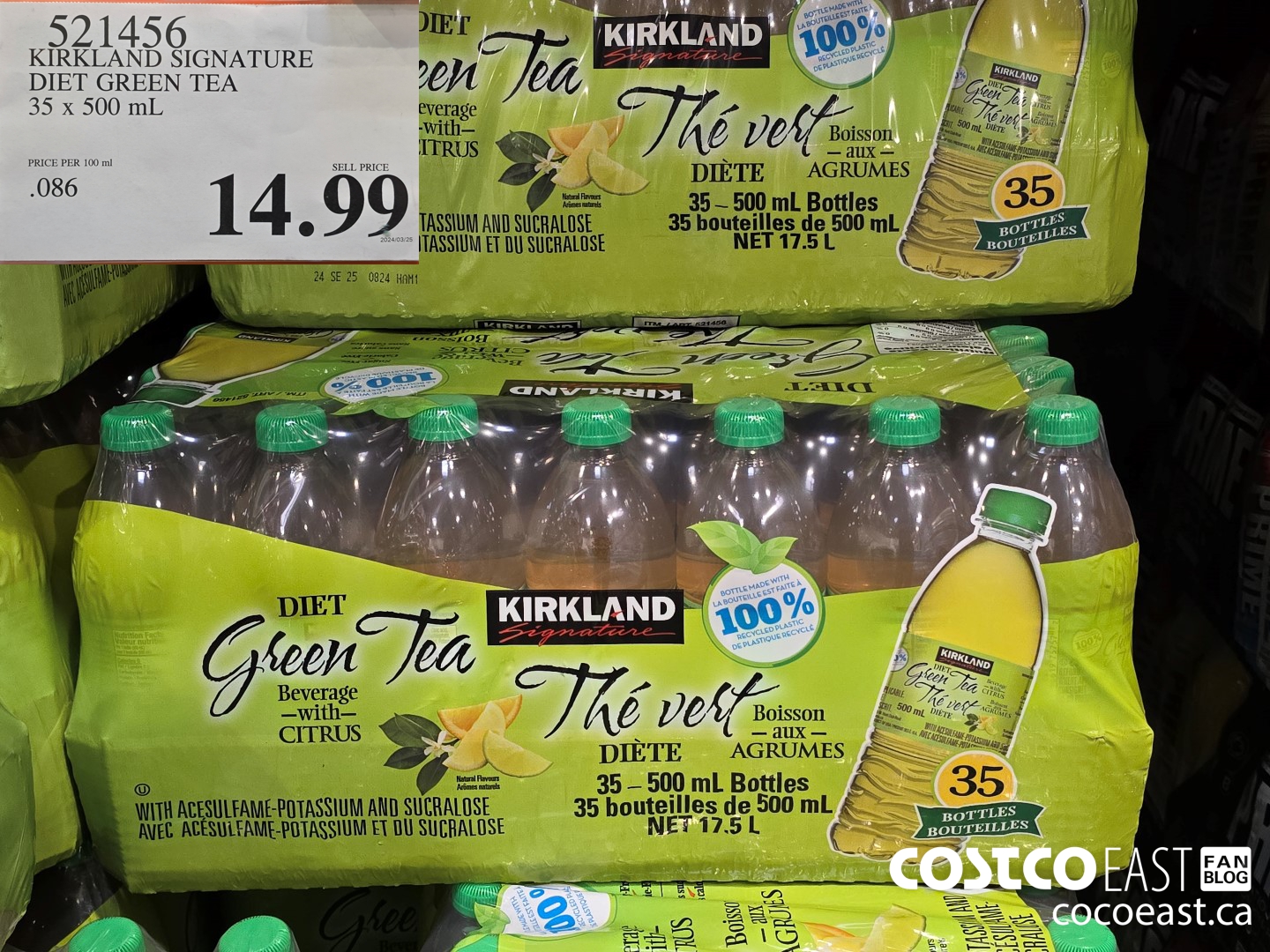521456 KIRKLAND SIGNATURE DIET GREEN TEA 35 X 500 ML $14.99