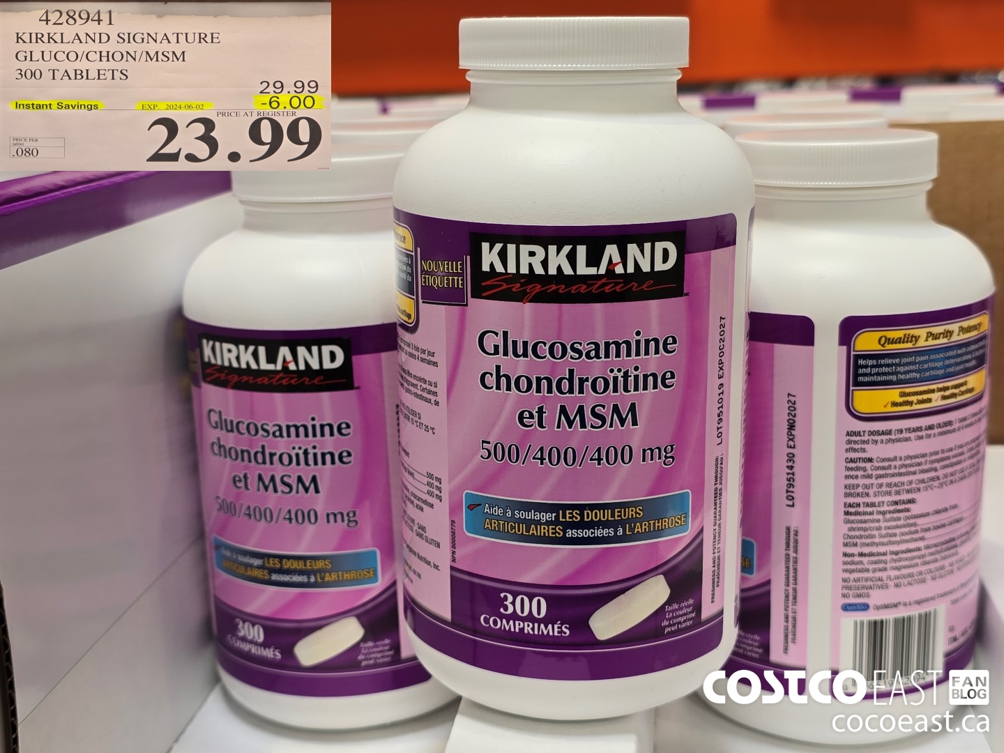 428941 KIRKLAND SIGNATURE GLUCO/CHON/MSM 300 TABLETS ($6.00 INSTANT SAVINGS EXPIRES ON 2024-06-02) $23.99