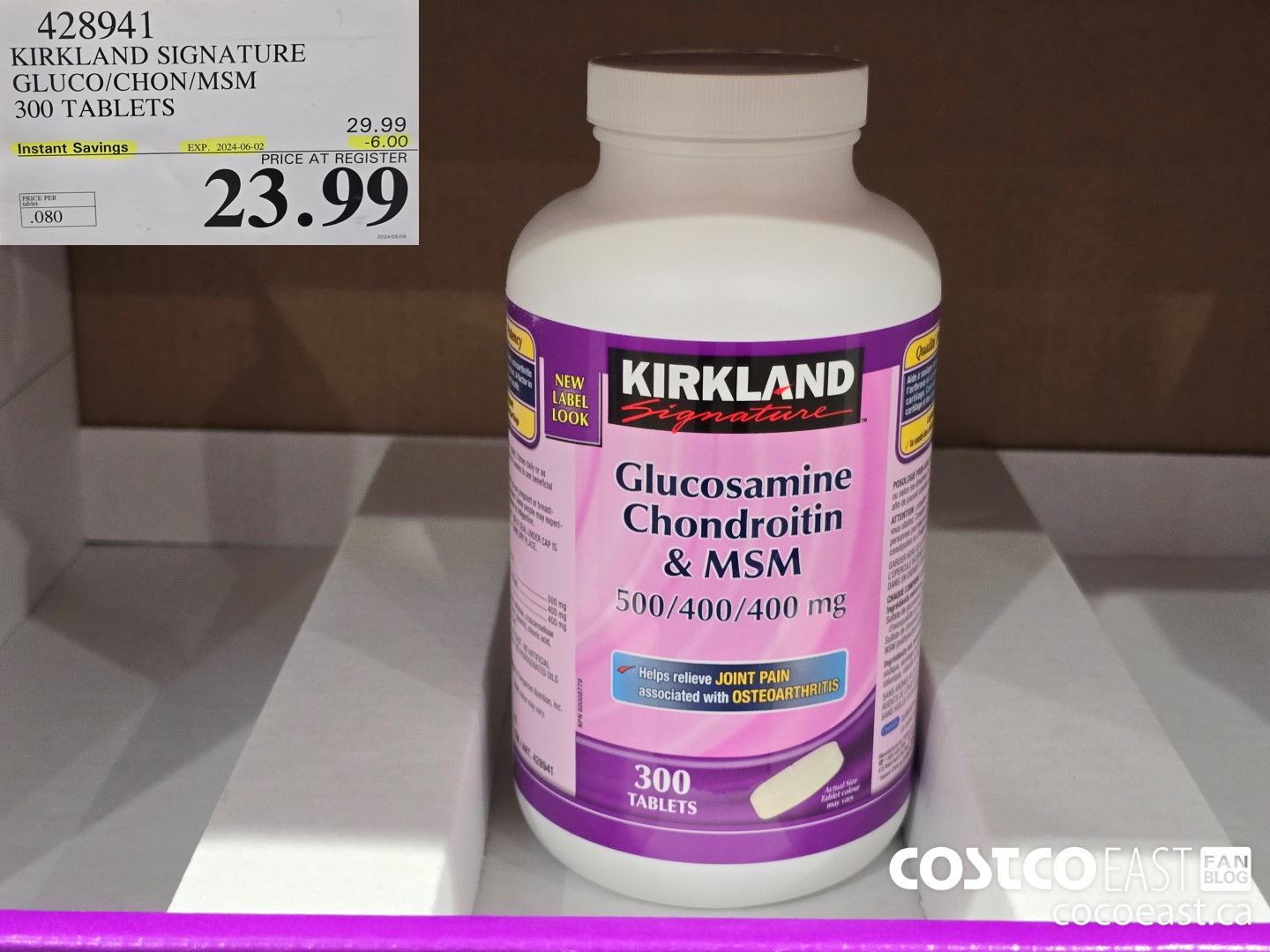 428941 KIRKLAND SIGNATURE GLUCO/CHON/MSM 300 TABLETS ($6.00 INSTANT SAVINGS EXPIRES ON 2024-06-02) $23.99