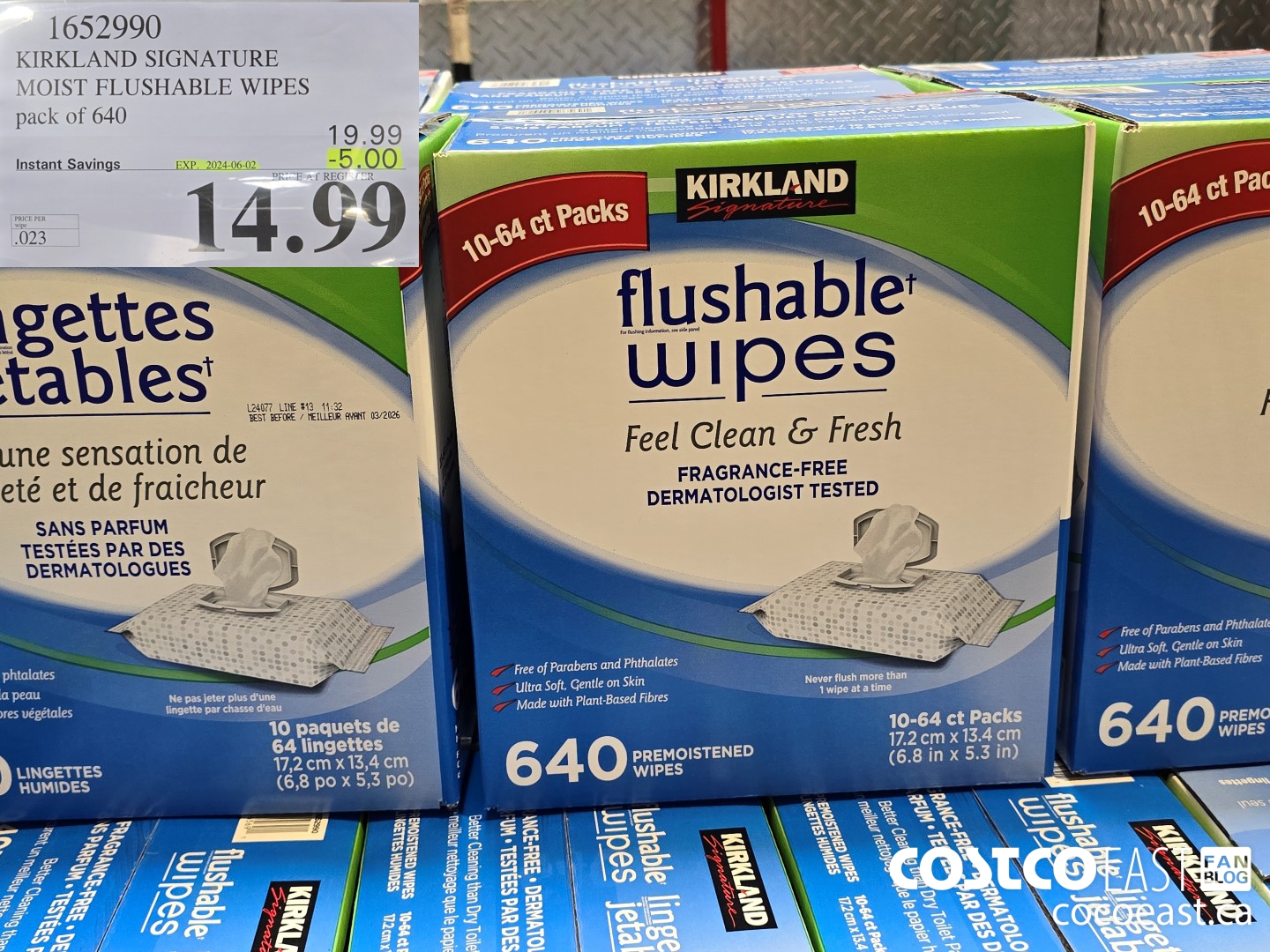 1652990 KIRKLAND SIGNATURE MOIST FLUSHABLE WIPES pack of 640 ($5.00 INSTANT SAVINGS EXPIRES ON 2024-06-02) $14.99