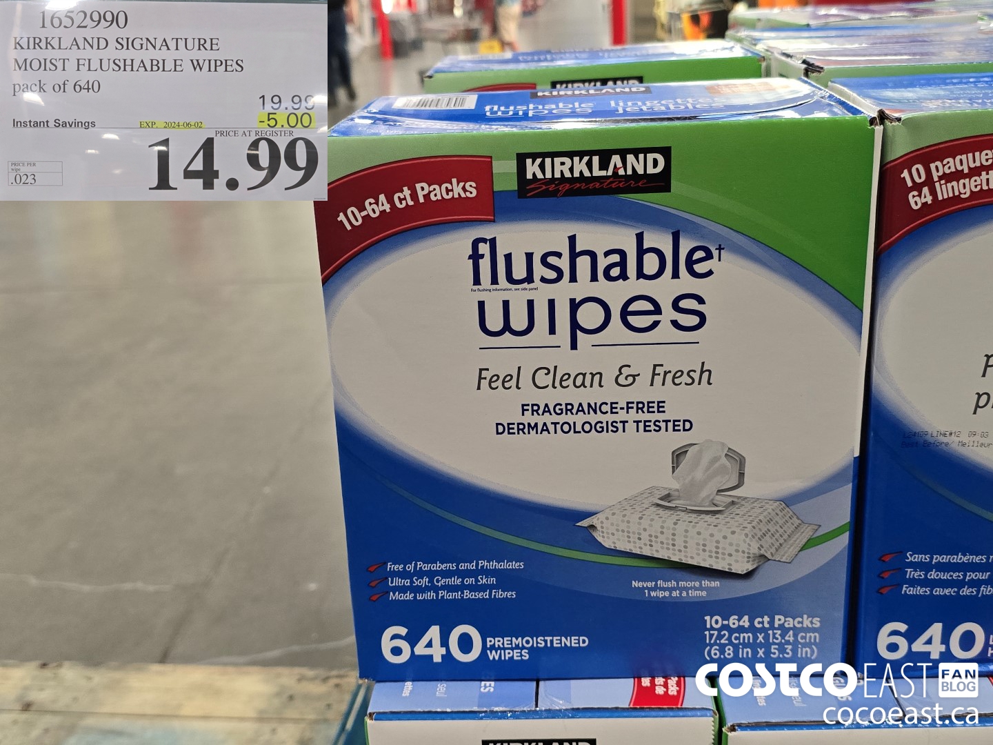 1652990 KIRKLAND SIGNATURE MOIST FLUSHABLE WIPES pack of 640 ($5.00 INSTANT SAVINGS EXPIRES ON 2024-06-02) $14.99