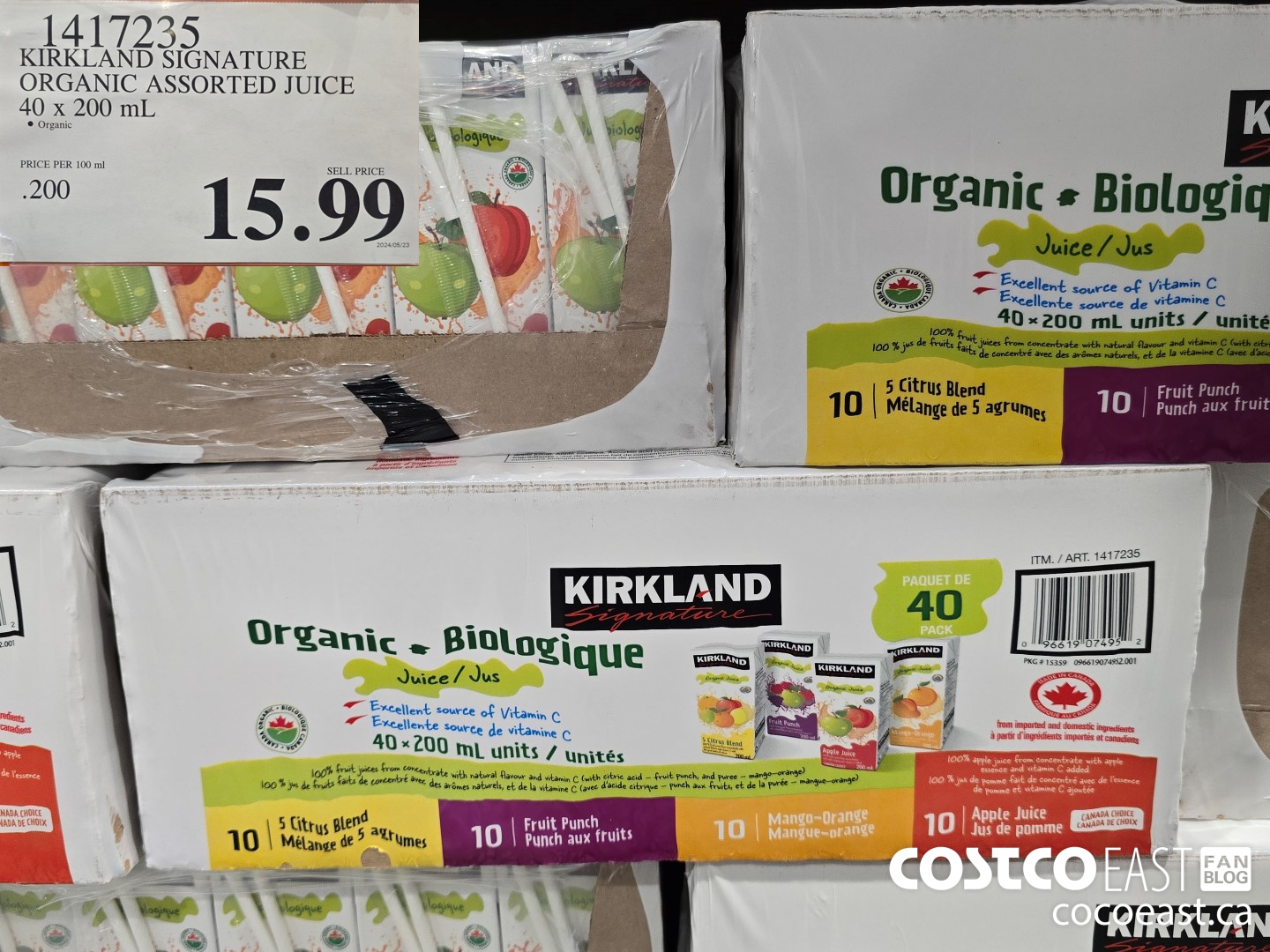 1417235 KIRKLAND SIGNATURE ORGANIC ASSORTED JUICE 40 x 200 mL $15.99