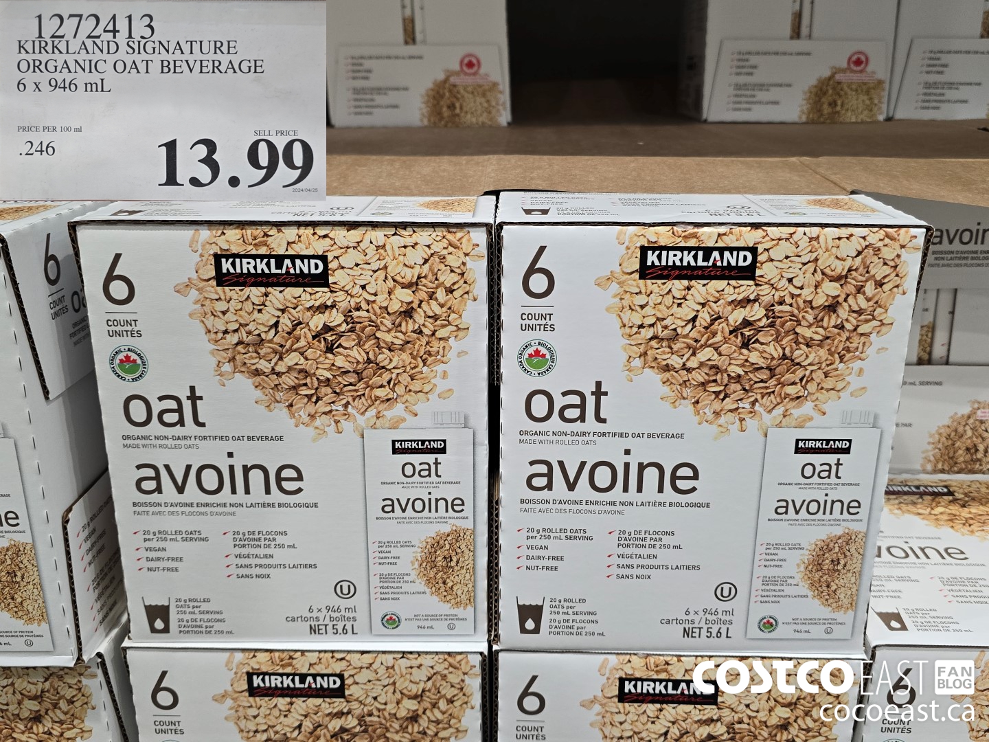 1272413 KIRKLAND SIGNATURE ORGANIC OAT BEVERAGE 6 x 946 mL $13.49