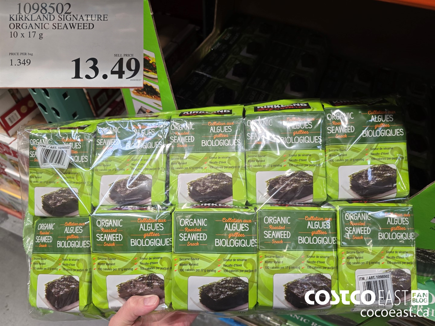 1098502 KIRKLAND SIGNATURE ORGANIC SEAWEED 10 X 17 G $13.49