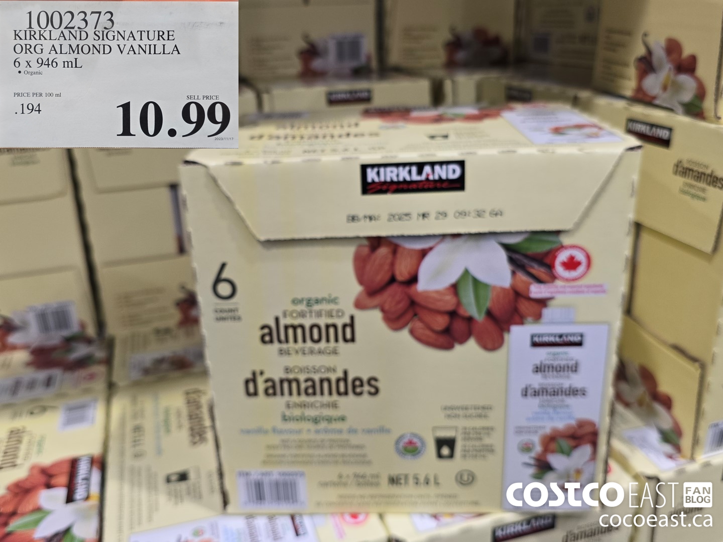 1002373 KIRKLAND SIGNATURE ORG ALMOND VANILLA 6 x 946 mL $10.99