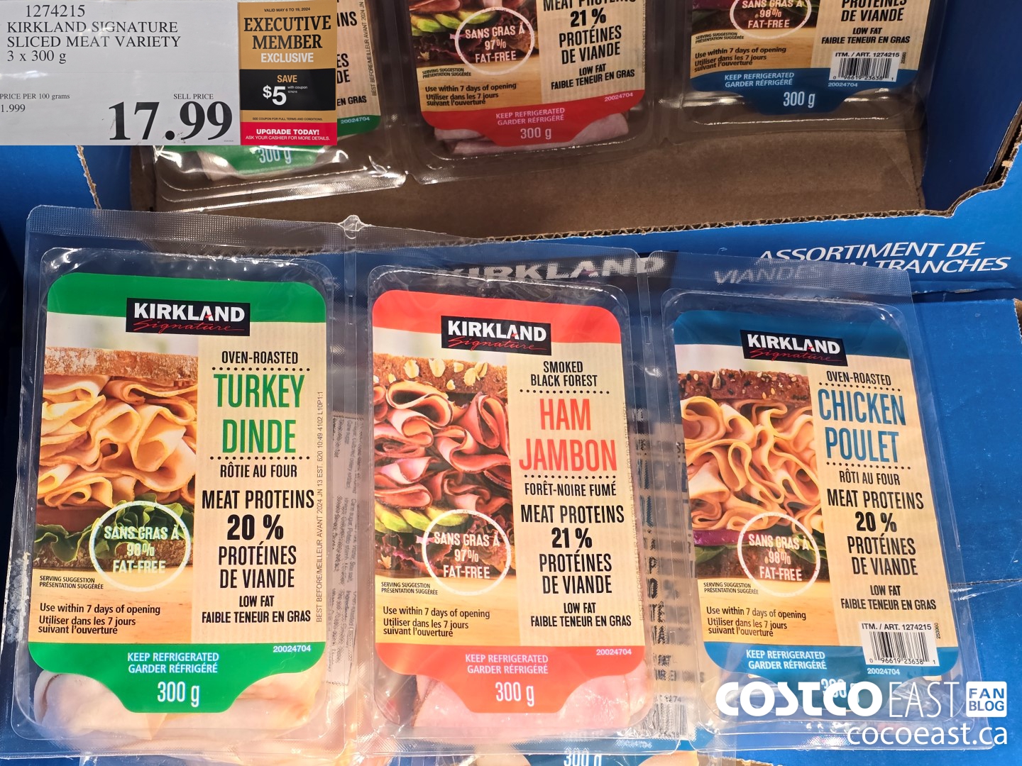 1274215 KIRKLAND SIGNATURE SLICED MEAT VARIETY 3 X 300 G ($5.00 INSTANT SAVINGS EXPIRES ON 2024-05-19) $12.99