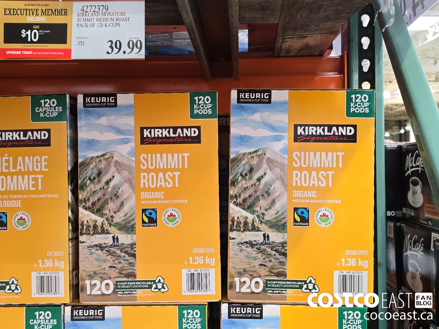 4272379 KIRKLAND SIGNATURE SUMMIT MEDIUM ROAST PACK OF 120 K-CUPS ($10.00 INSTANT SAVINGS EXPIRES ON 2024-05-19) $29.99
