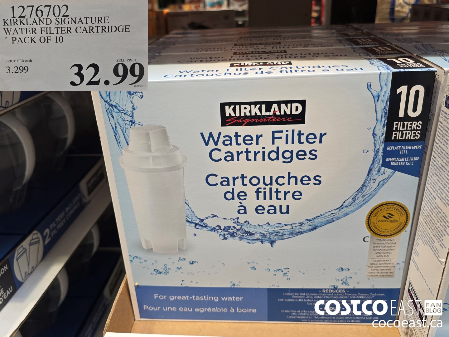 1276702 KIRKLAND SIGNATURE WATER FILTER CARTRIDGE PACK OF 10 $32.99