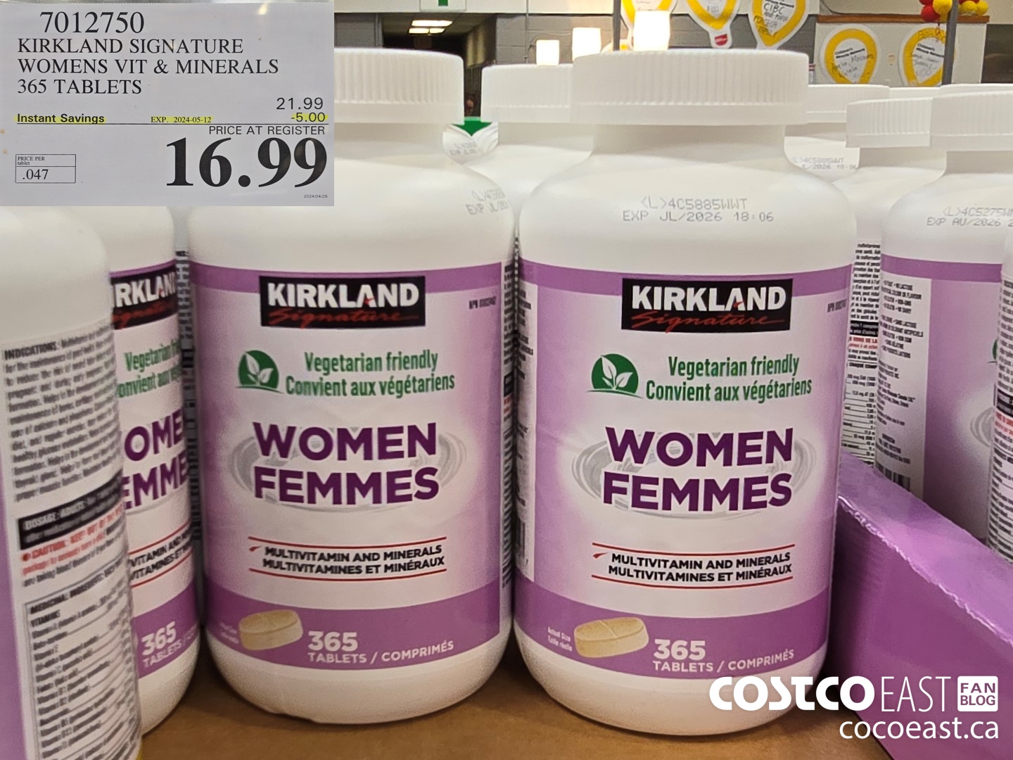7012750 KIRKLAND SIGNATURE WOMEN VIT & MINERALS 365 TABLETS ($5.00 INSTANT SAVINGS EXPIRES ON 2024-05-12) $16.99