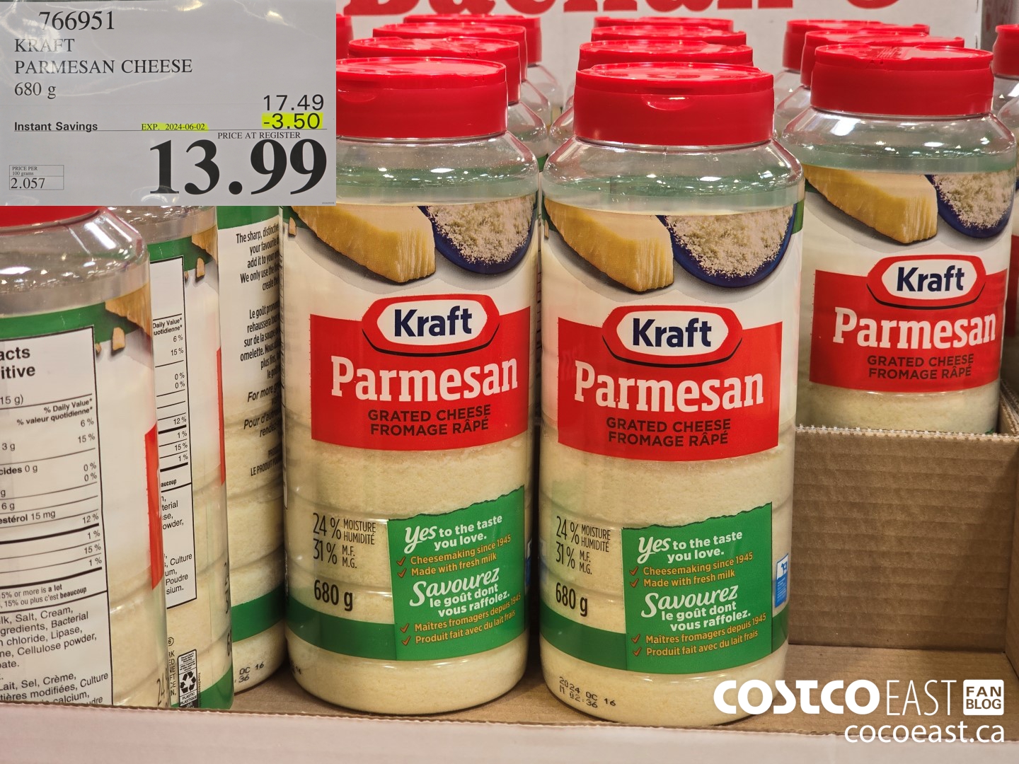 766951 KRAFT PARMESAN CHEESE 680 G ($3.50 INSTANT SAVINGS EXPIRES ON 2024-06-02) $13.99